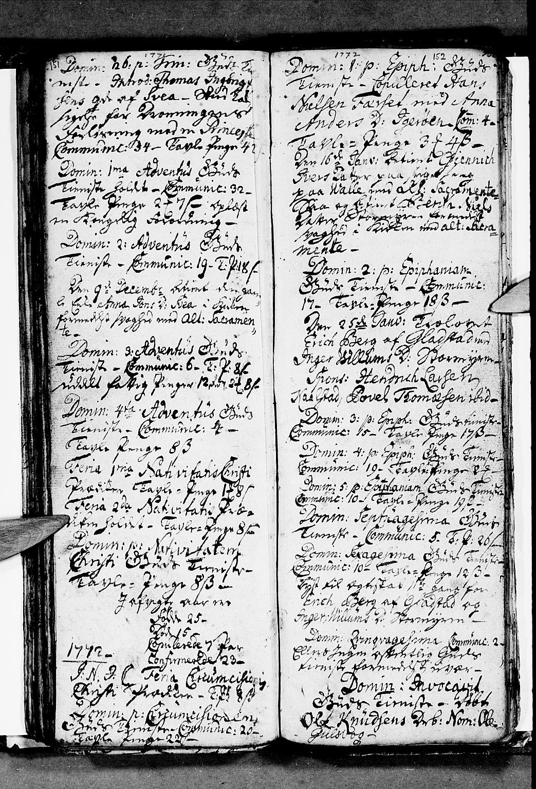 Ministerialprotokoller, klokkerbøker og fødselsregistre - Nordland, SAT/A-1459/816/L0237: Parish register (official) no. 816A03, 1757-1776, p. 151-152