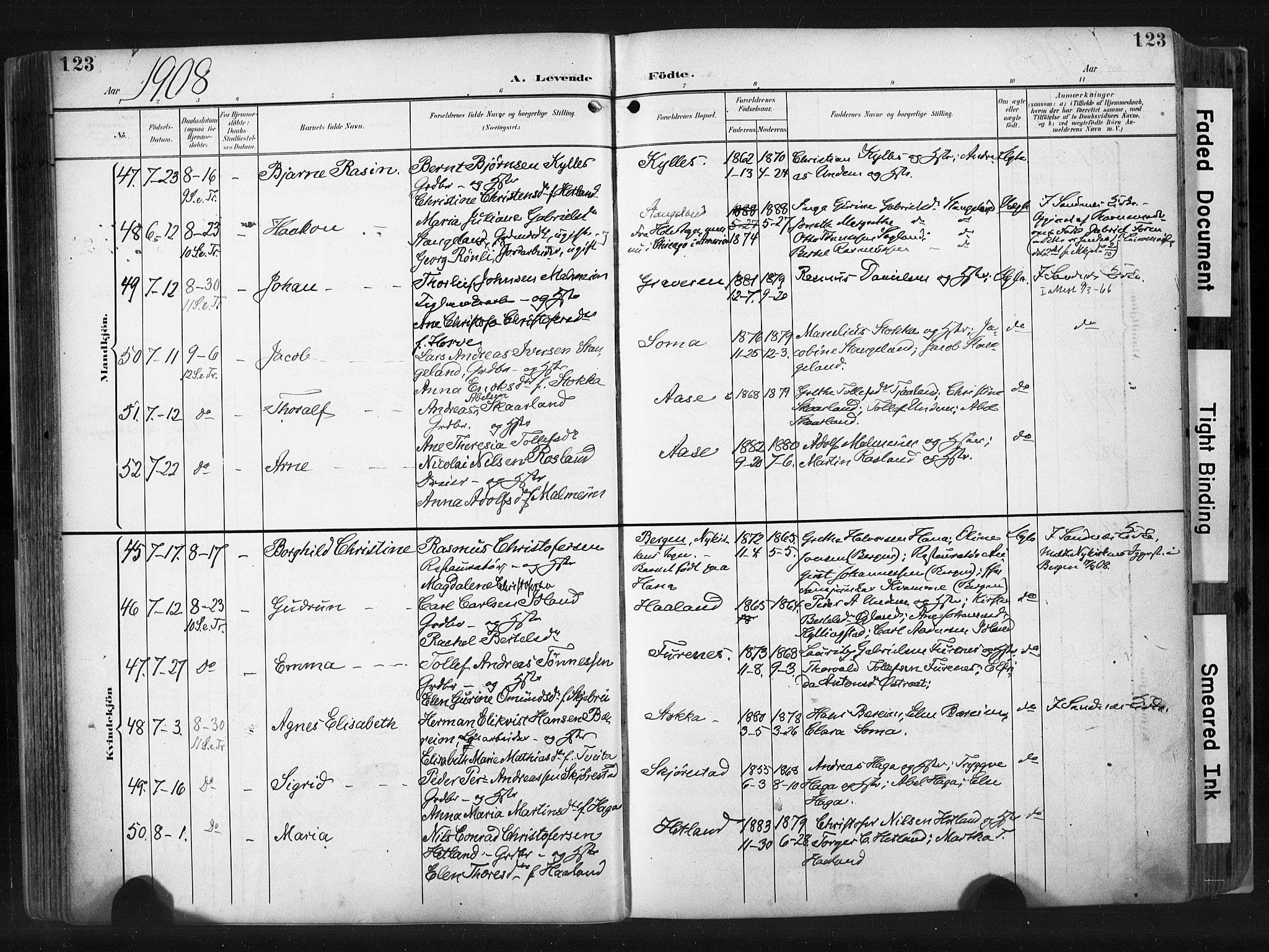 Høyland sokneprestkontor, AV/SAST-A-101799/001/30BA/L0015: Parish register (official) no. A 14, 1899-1911, p. 123