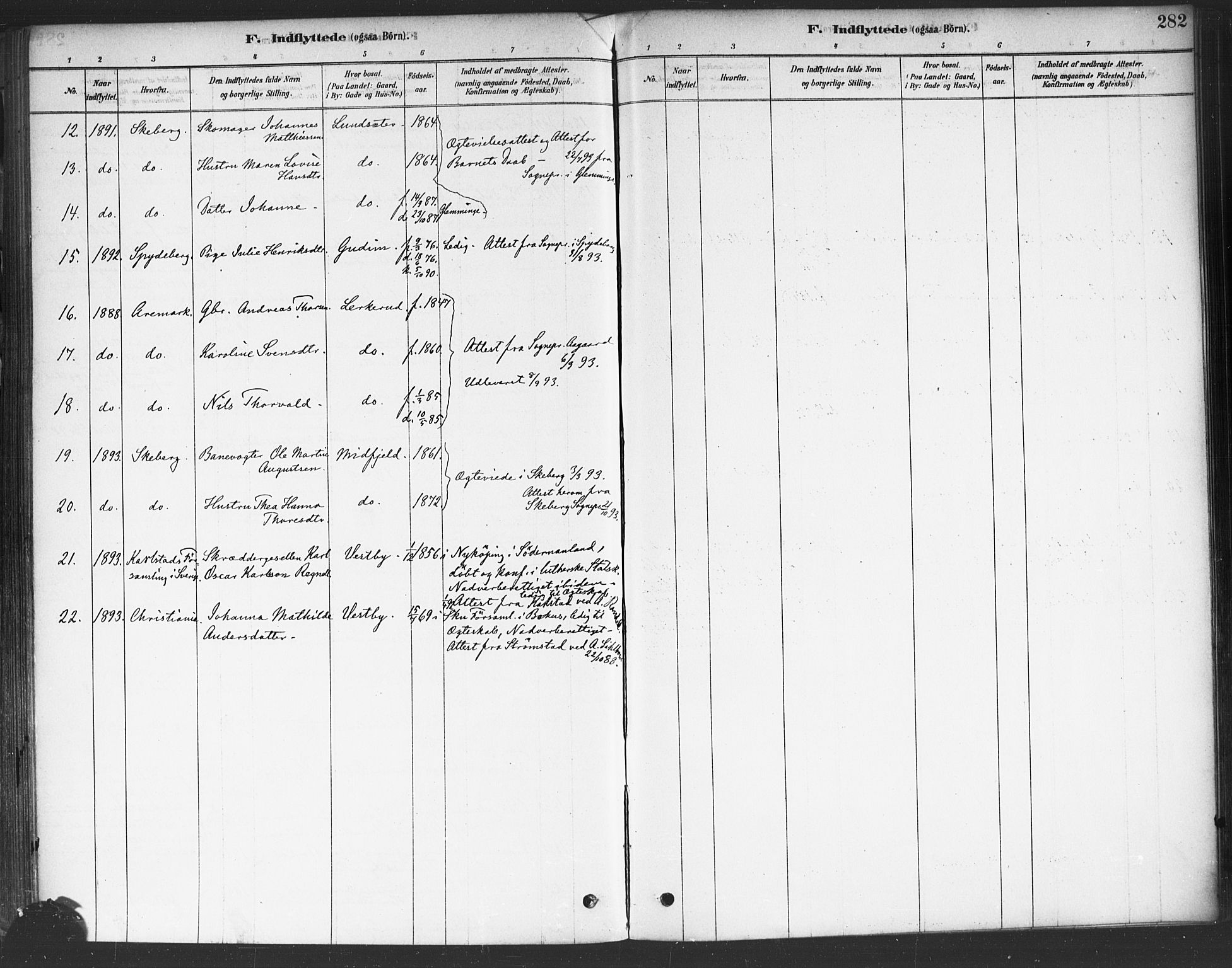 Rakkestad prestekontor Kirkebøker, AV/SAO-A-2008/F/Fa/L0012: Parish register (official) no. I 12, 1878-1893, p. 282