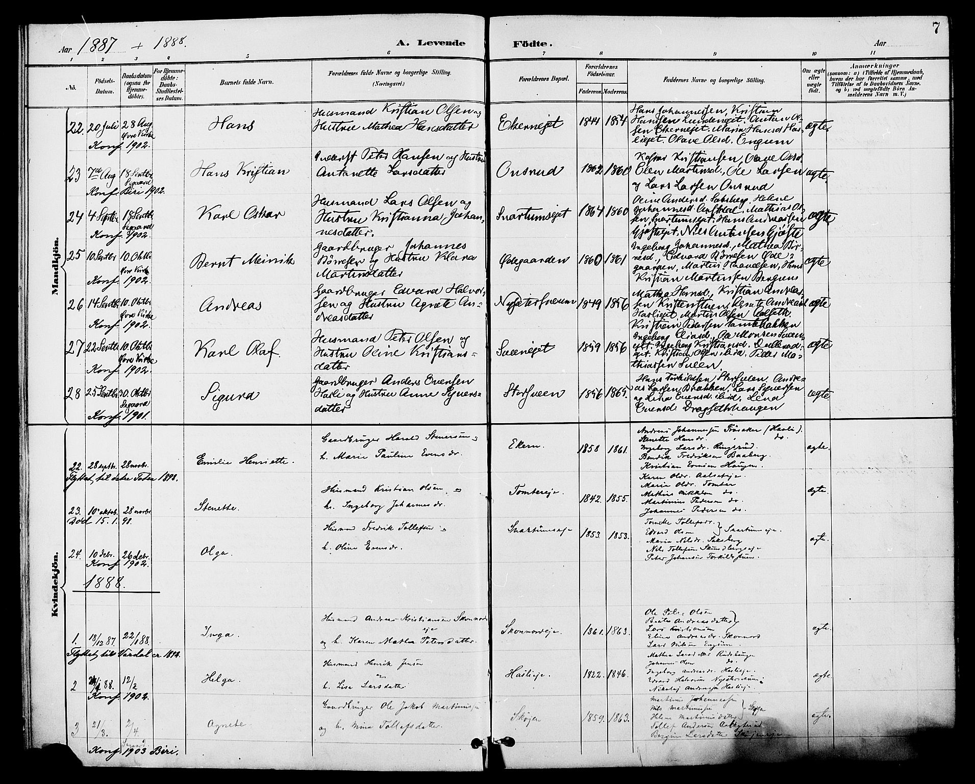Biri prestekontor, AV/SAH-PREST-096/H/Ha/Haa/L0007: Parish register (official) no. 7, 1887-1893, p. 7