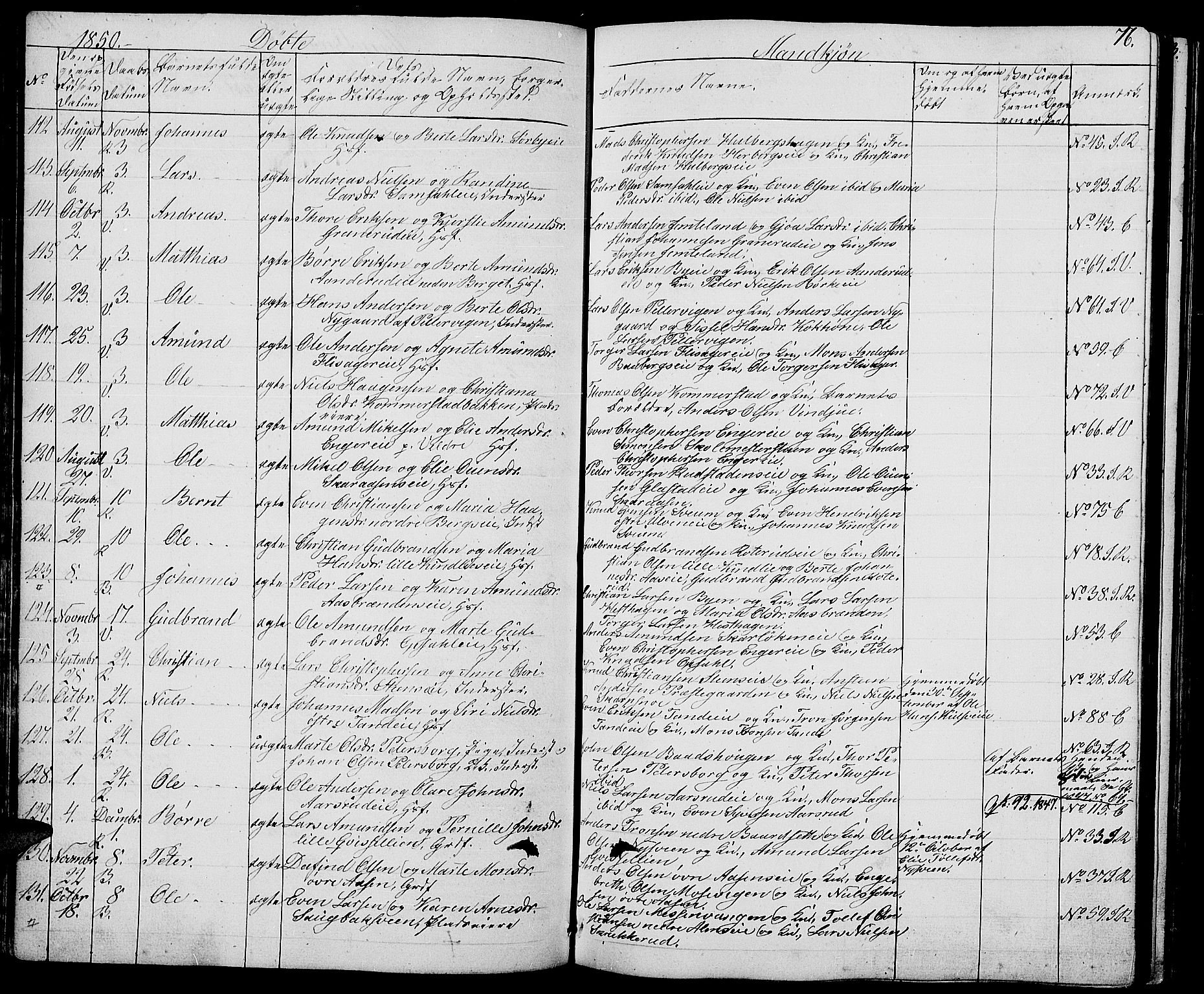 Ringsaker prestekontor, AV/SAH-PREST-014/L/La/L0005: Parish register (copy) no. 5, 1839-1850, p. 76