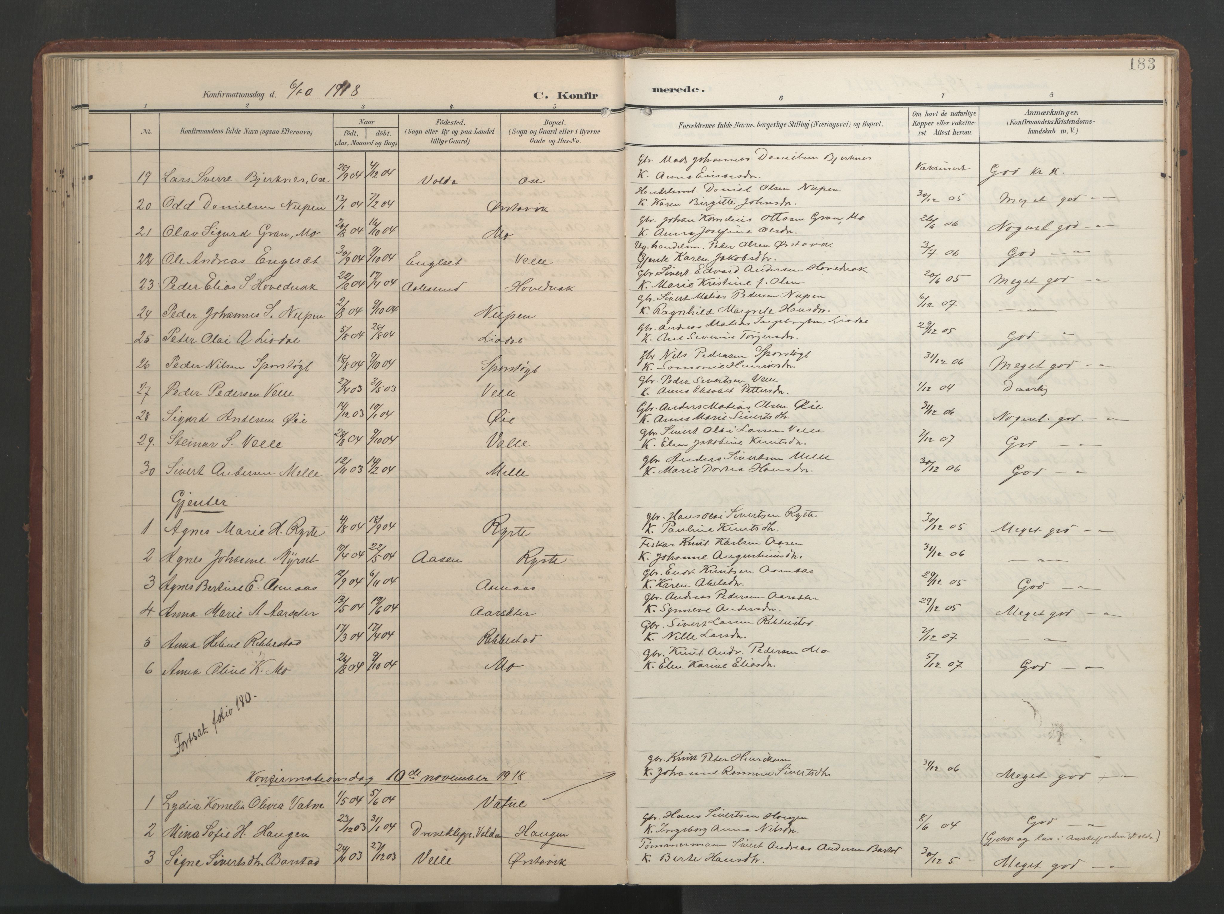 Ministerialprotokoller, klokkerbøker og fødselsregistre - Møre og Romsdal, SAT/A-1454/513/L0190: Parish register (copy) no. 513C04, 1904-1926, p. 183