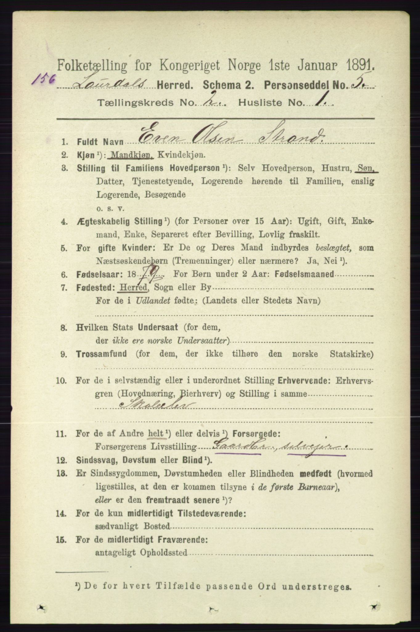 RA, 1891 census for 0833 Lårdal, 1891, p. 605