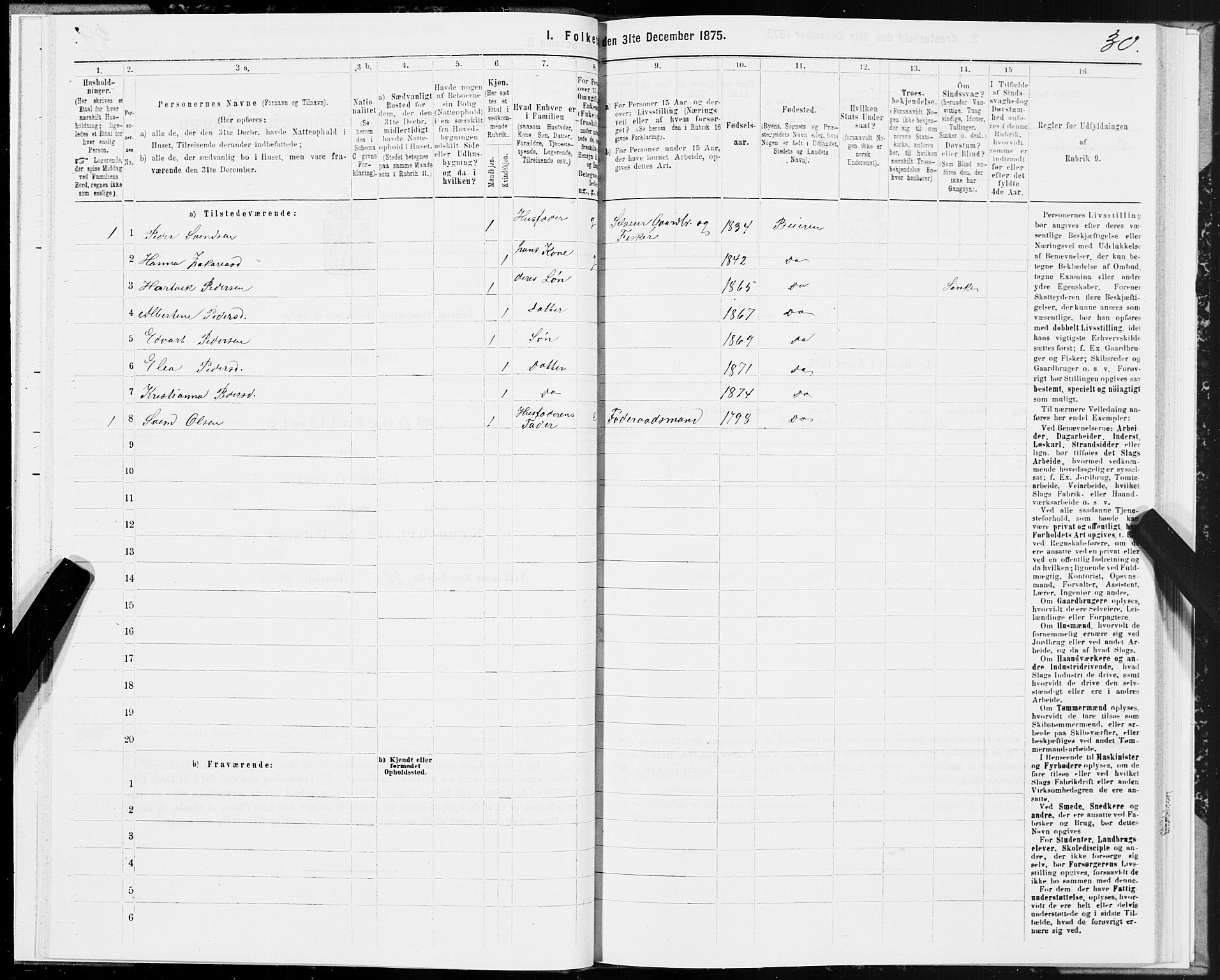 SAT, 1875 census for 1839P Beiarn, 1875, p. 1030