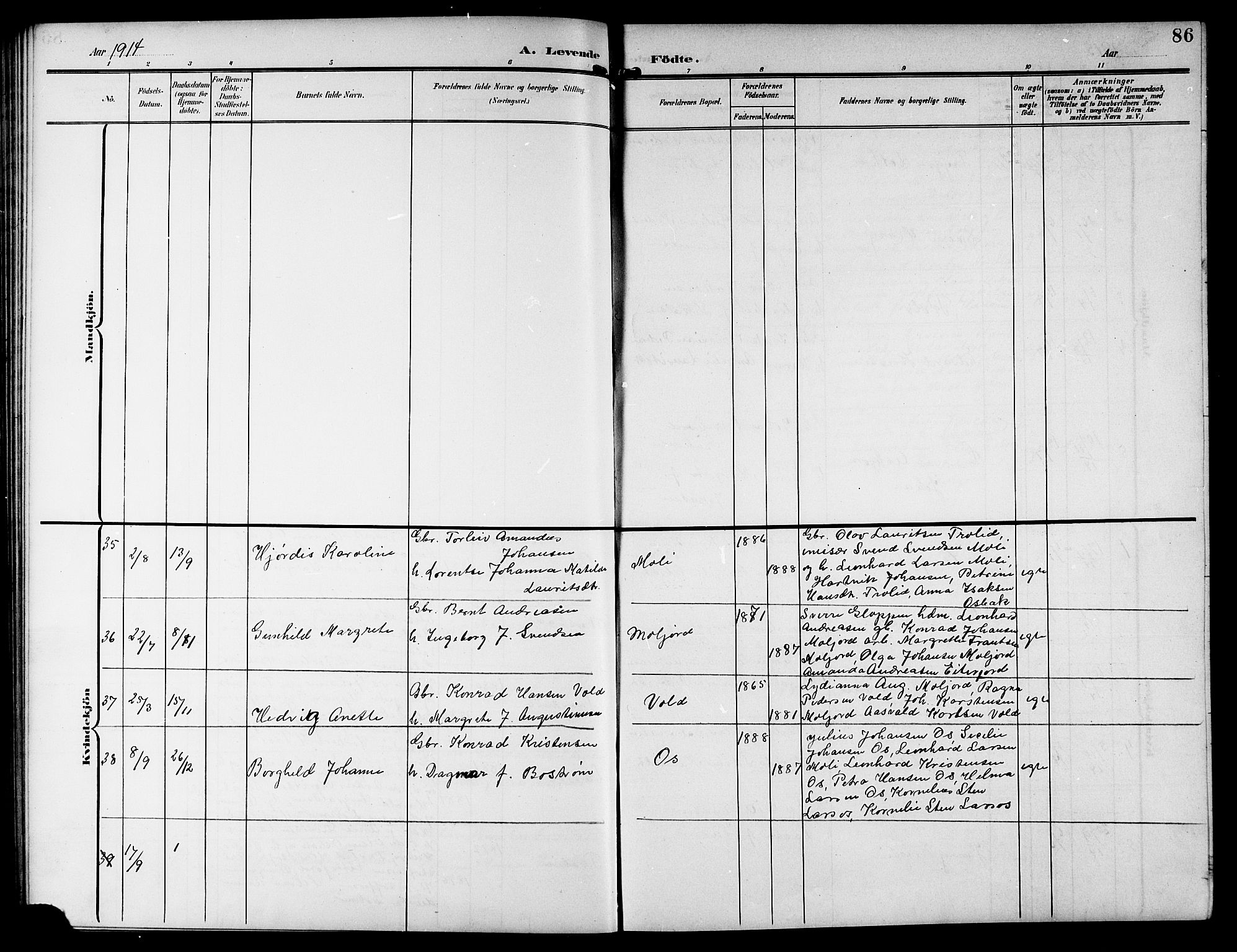 Ministerialprotokoller, klokkerbøker og fødselsregistre - Nordland, AV/SAT-A-1459/846/L0655: Parish register (copy) no. 846C05, 1902-1916, p. 86