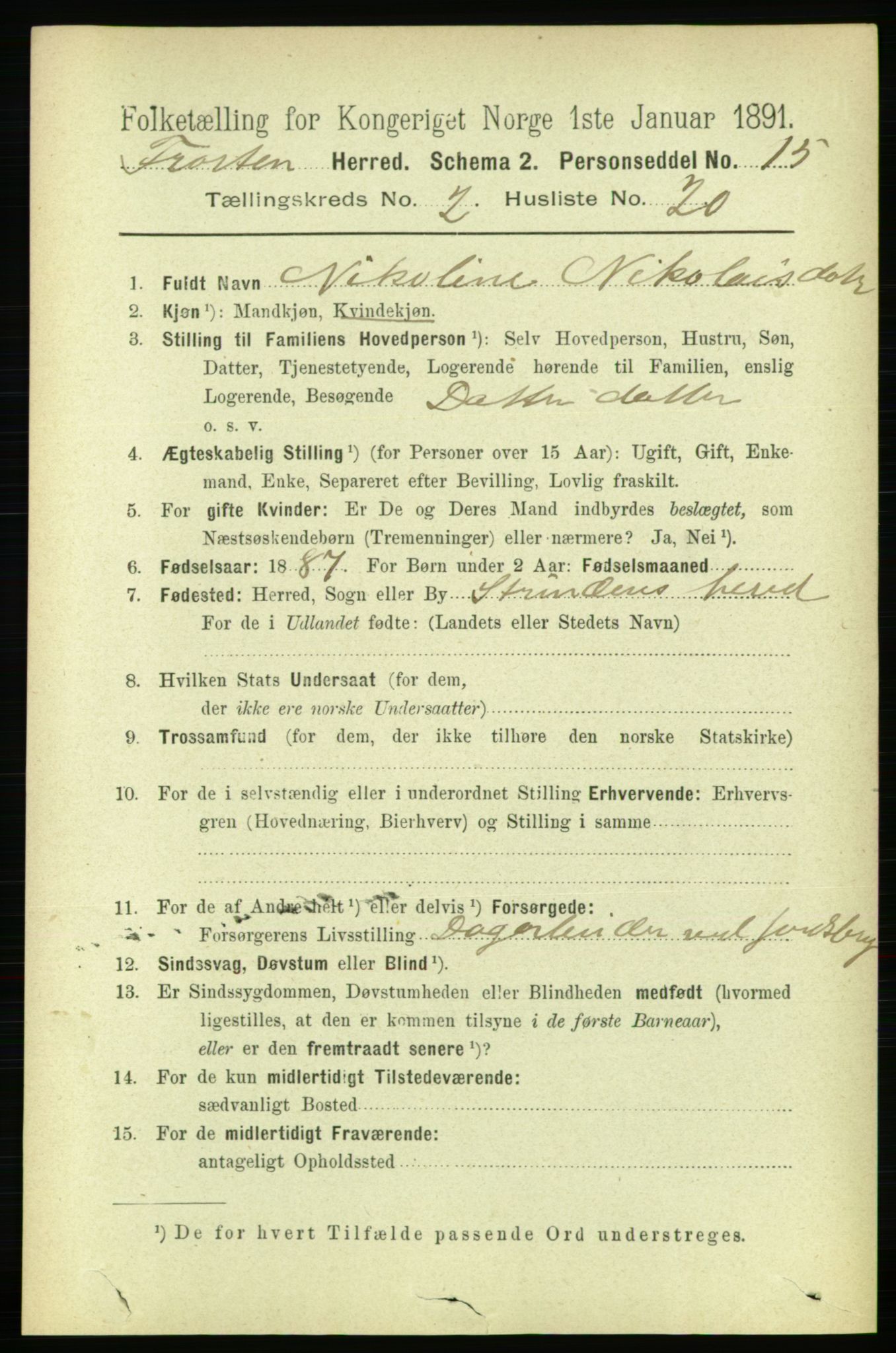 RA, 1891 census for 1717 Frosta, 1891, p. 1191