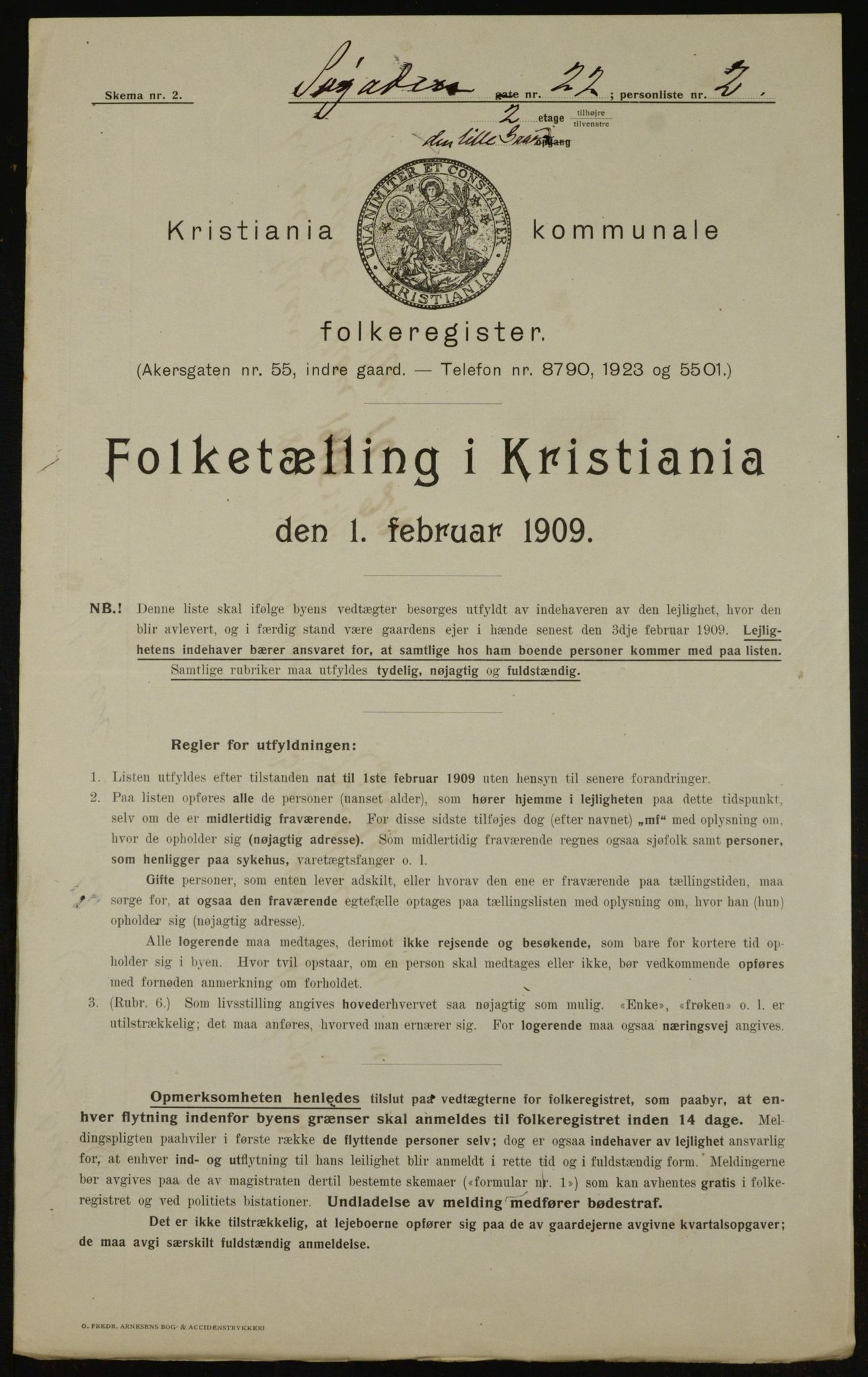 OBA, Municipal Census 1909 for Kristiania, 1909, p. 96313