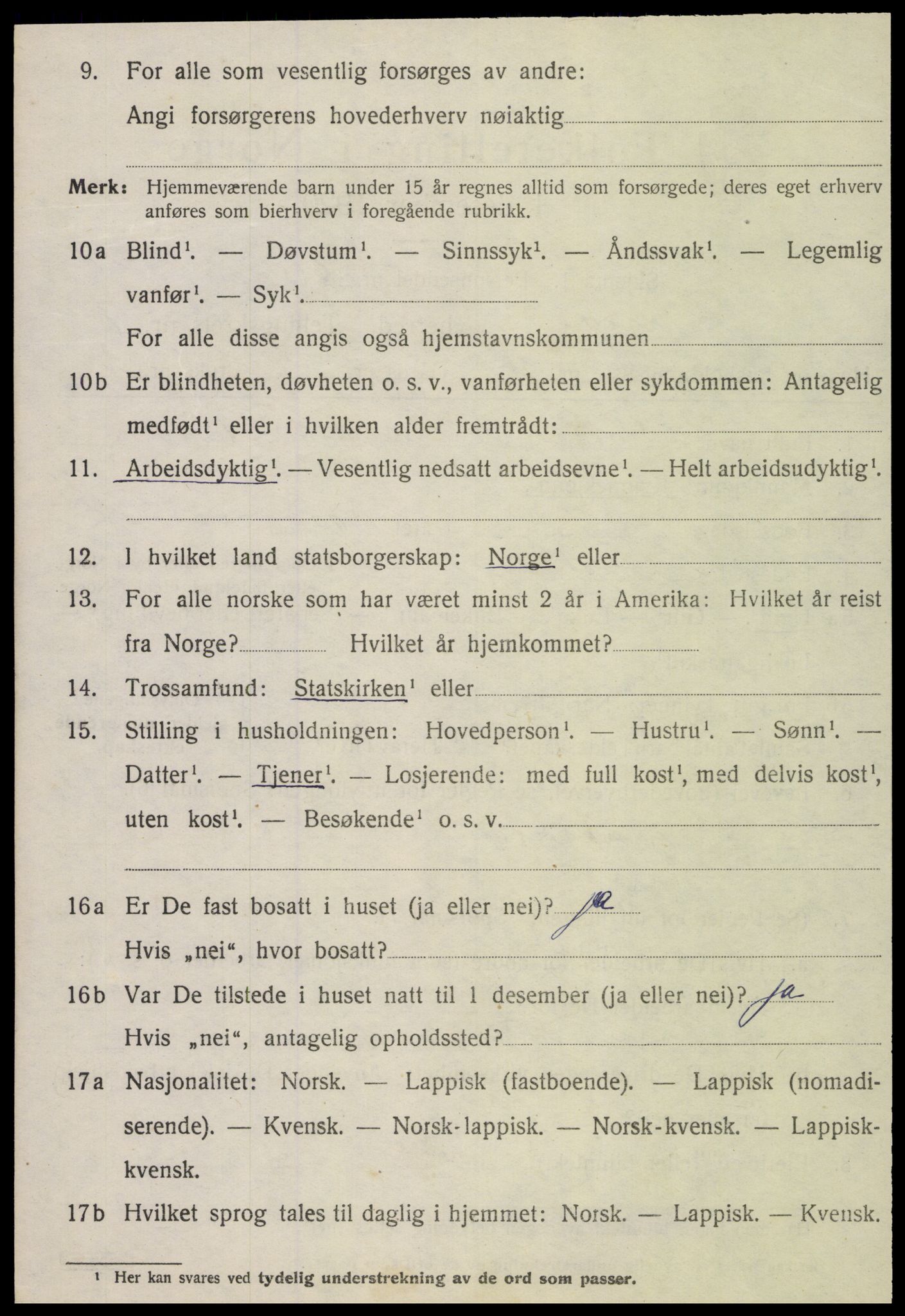 SAT, 1920 census for Flatanger, 1920, p. 1087