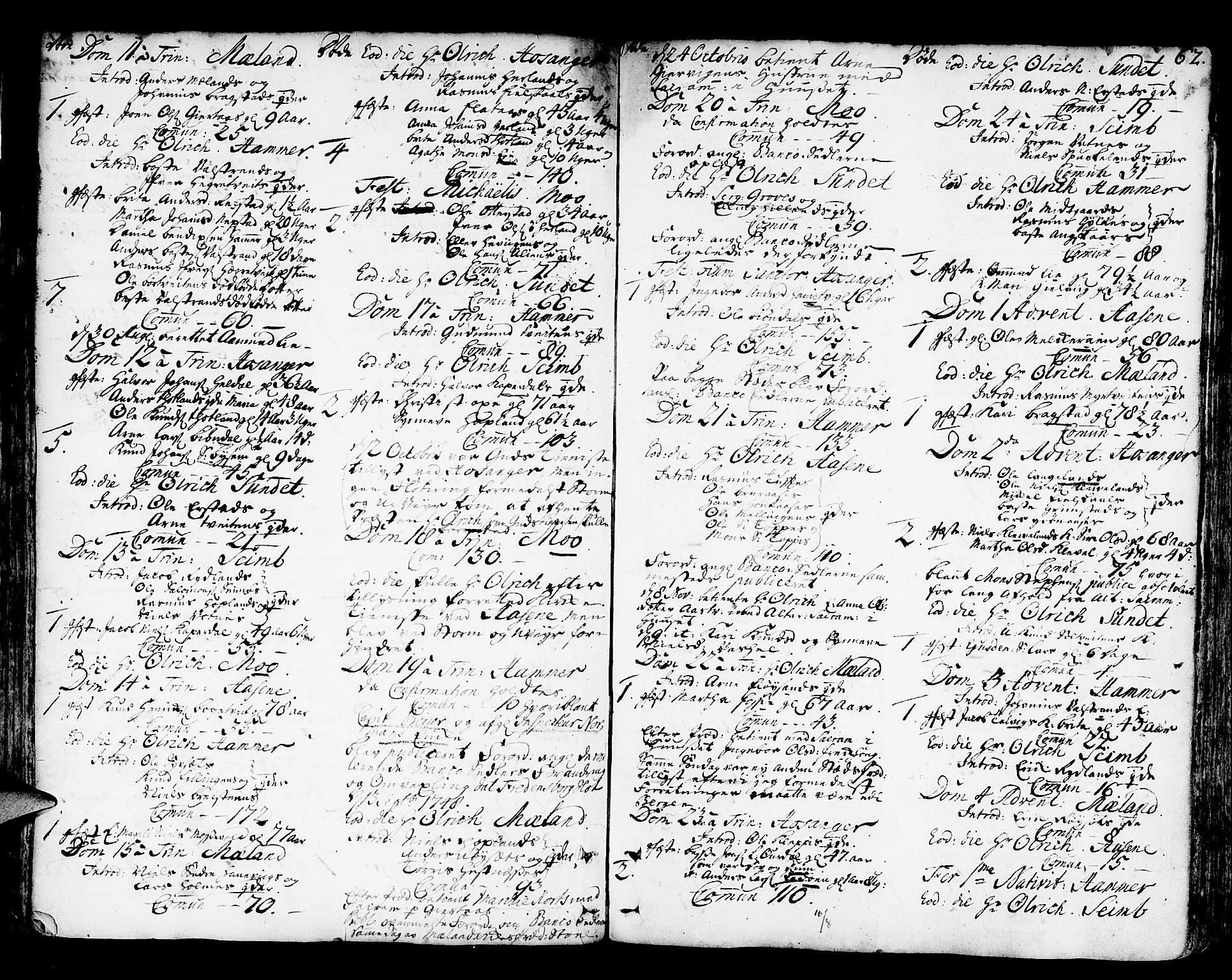 Hamre sokneprestembete, AV/SAB-A-75501/H/Ha/Haa/Haaa/L0005: Parish register (official) no. A 5, 1732-1750, p. 62