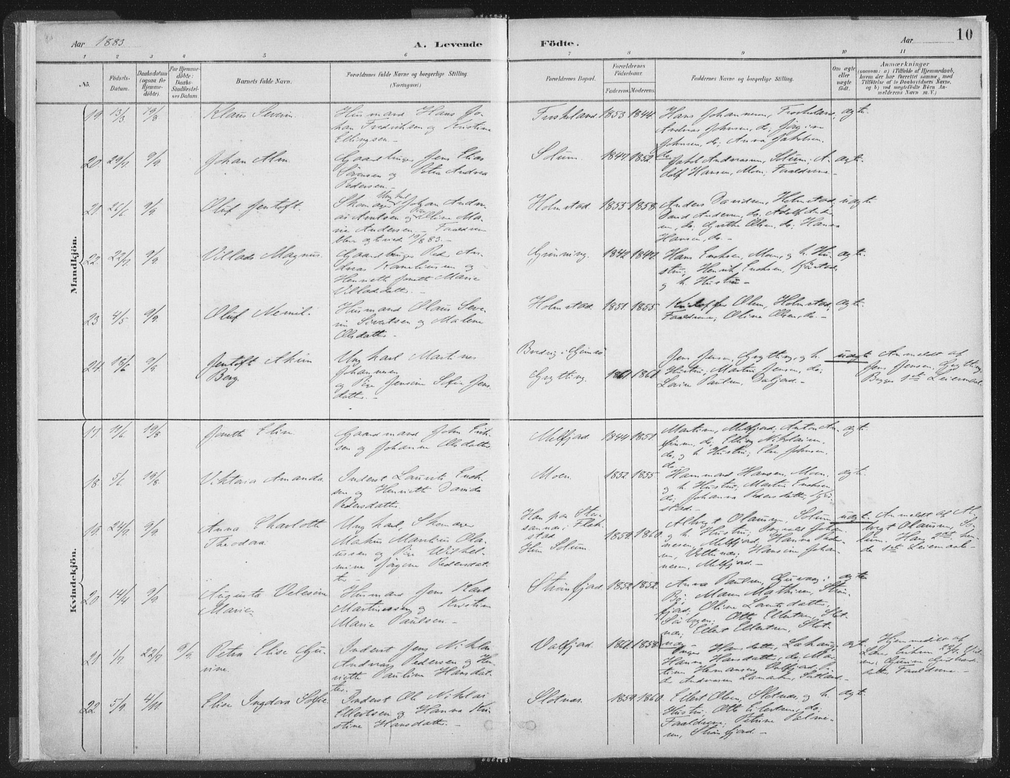 Ministerialprotokoller, klokkerbøker og fødselsregistre - Nordland, AV/SAT-A-1459/890/L1286: Parish register (official) no. 890A01, 1882-1902, p. 10