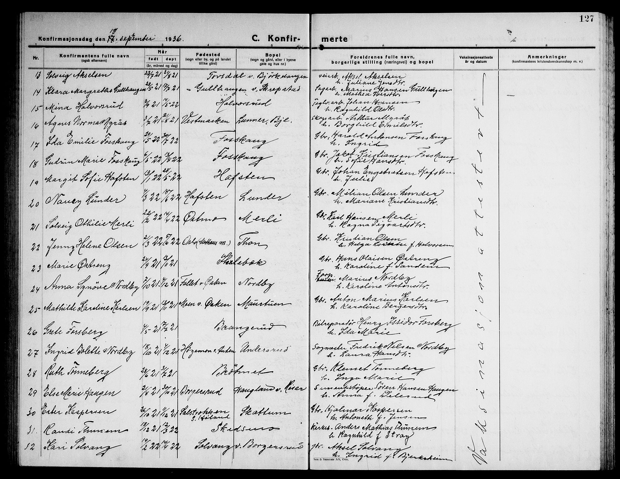 Høland prestekontor Kirkebøker, SAO/A-10346a/G/Ga/L0009: Parish register (copy) no. I 9, 1930-1951, p. 127