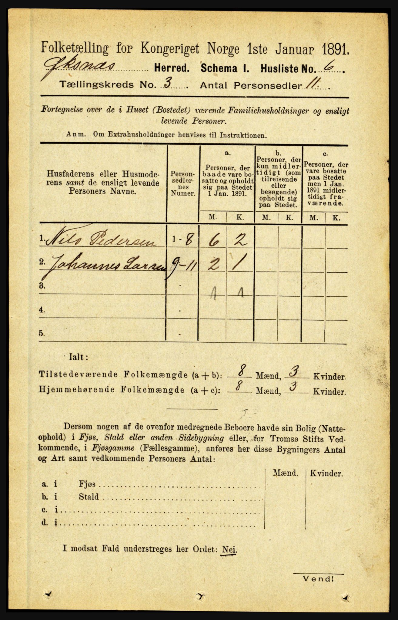 RA, 1891 census for 1868 Øksnes, 1891, p. 1071