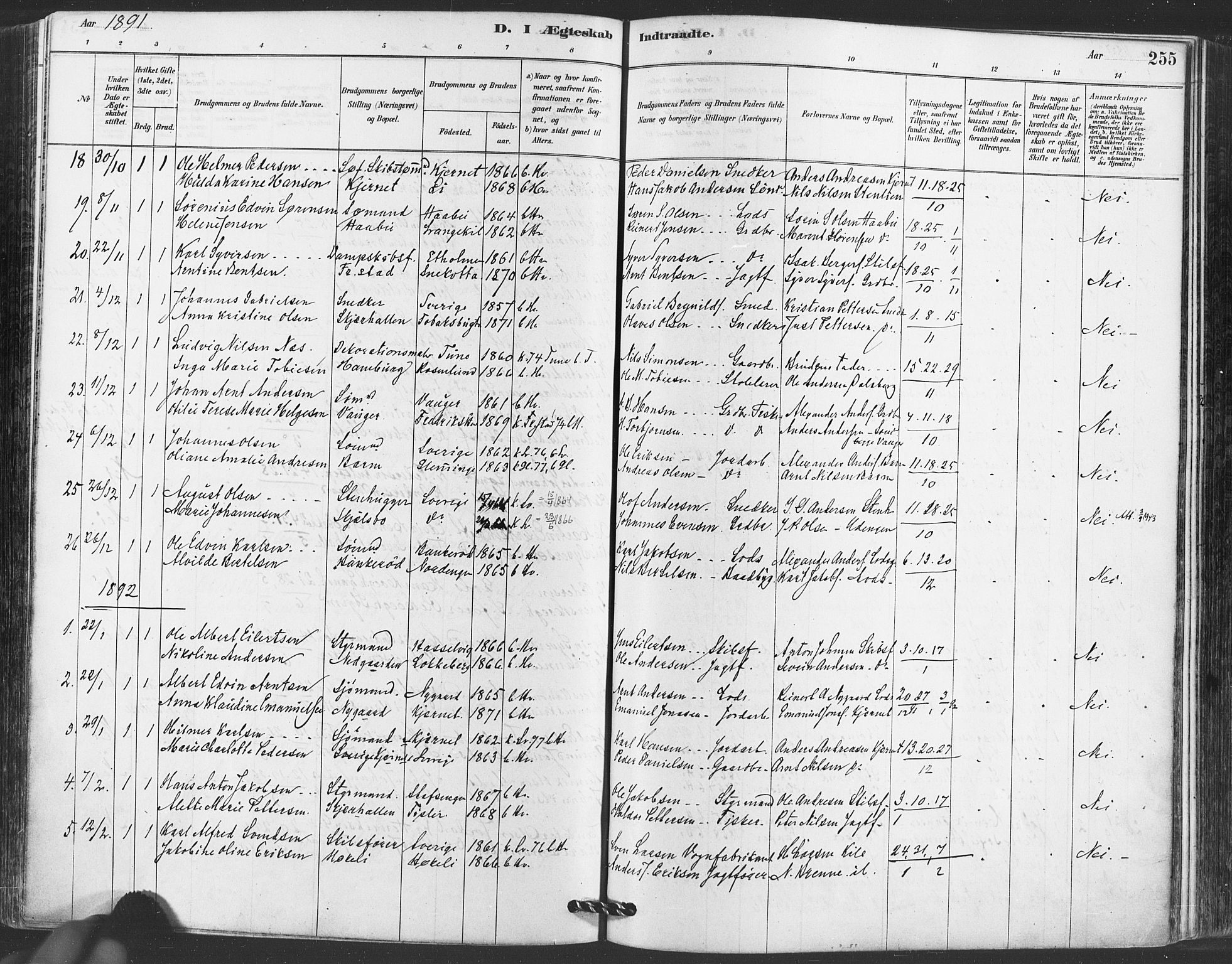 Hvaler prestekontor Kirkebøker, SAO/A-2001/F/Fa/L0008: Parish register (official) no. I 8, 1878-1895, p. 255