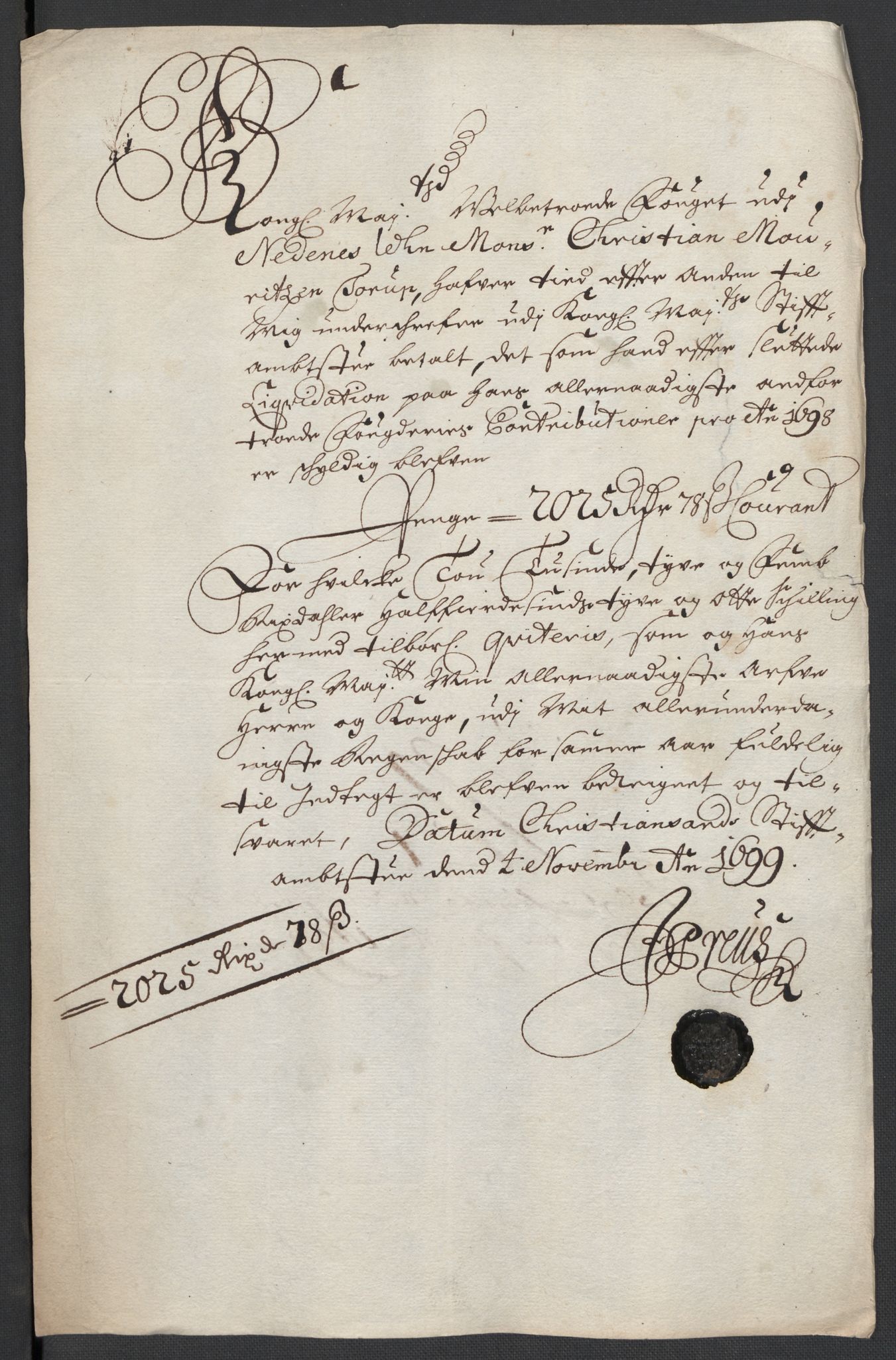 Rentekammeret inntil 1814, Reviderte regnskaper, Fogderegnskap, AV/RA-EA-4092/R39/L2314: Fogderegnskap Nedenes, 1698-1699, p. 285