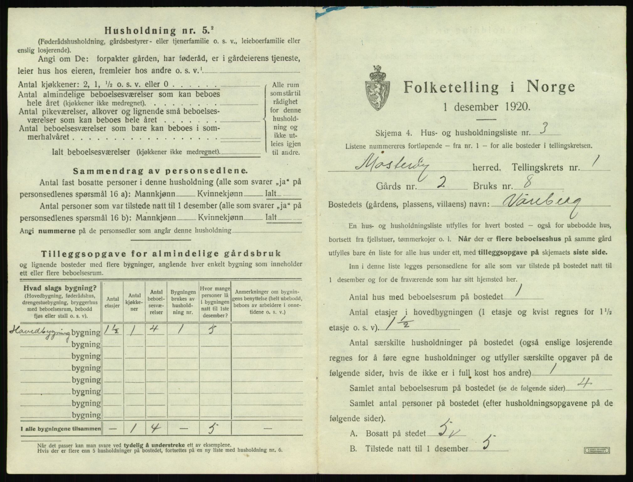 SAST, 1920 census for Mosterøy, 1920, p. 58