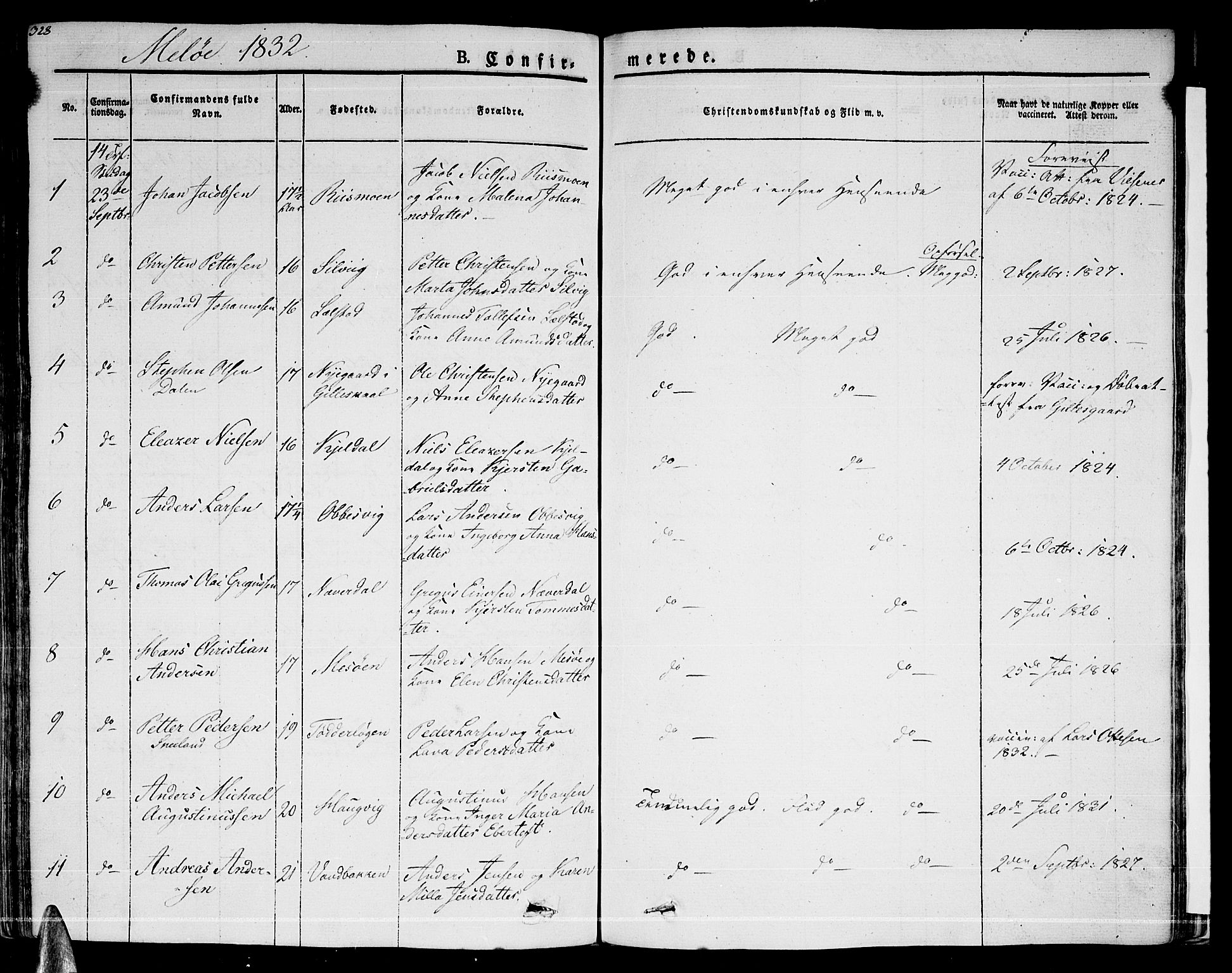 Ministerialprotokoller, klokkerbøker og fødselsregistre - Nordland, SAT/A-1459/841/L0598: Parish register (official) no. 841A06 /2, 1825-1844, p. 328