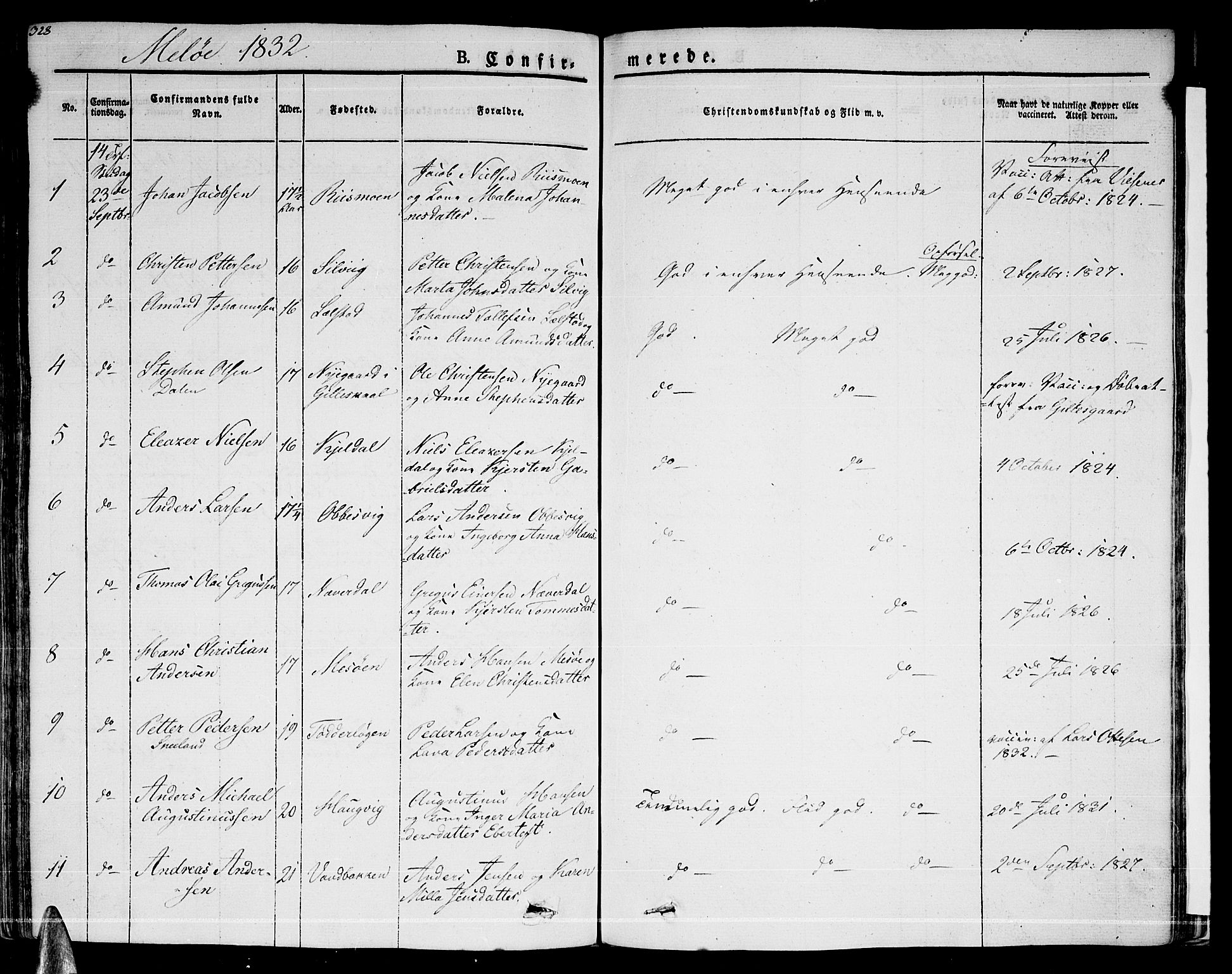 Ministerialprotokoller, klokkerbøker og fødselsregistre - Nordland, AV/SAT-A-1459/841/L0598: Parish register (official) no. 841A06 /2, 1825-1844, p. 328