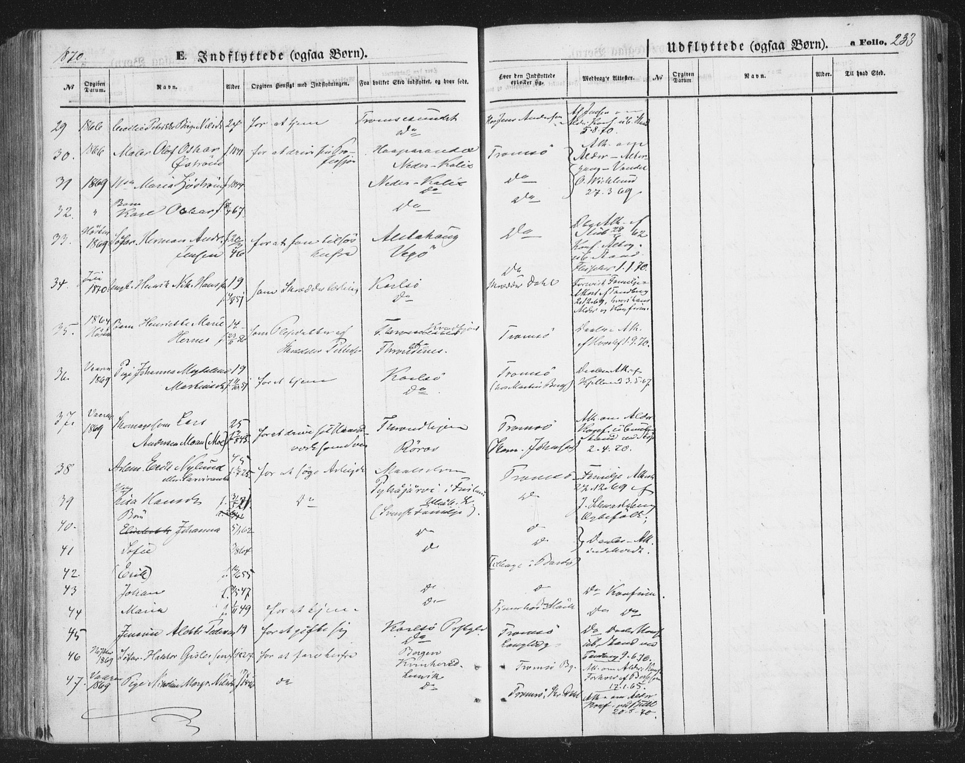 Tromsø sokneprestkontor/stiftsprosti/domprosti, AV/SATØ-S-1343/G/Ga/L0012kirke: Parish register (official) no. 12, 1865-1871, p. 233