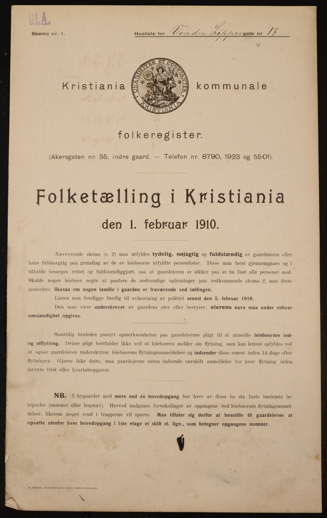 OBA, Municipal Census 1910 for Kristiania, 1910, p. 118882