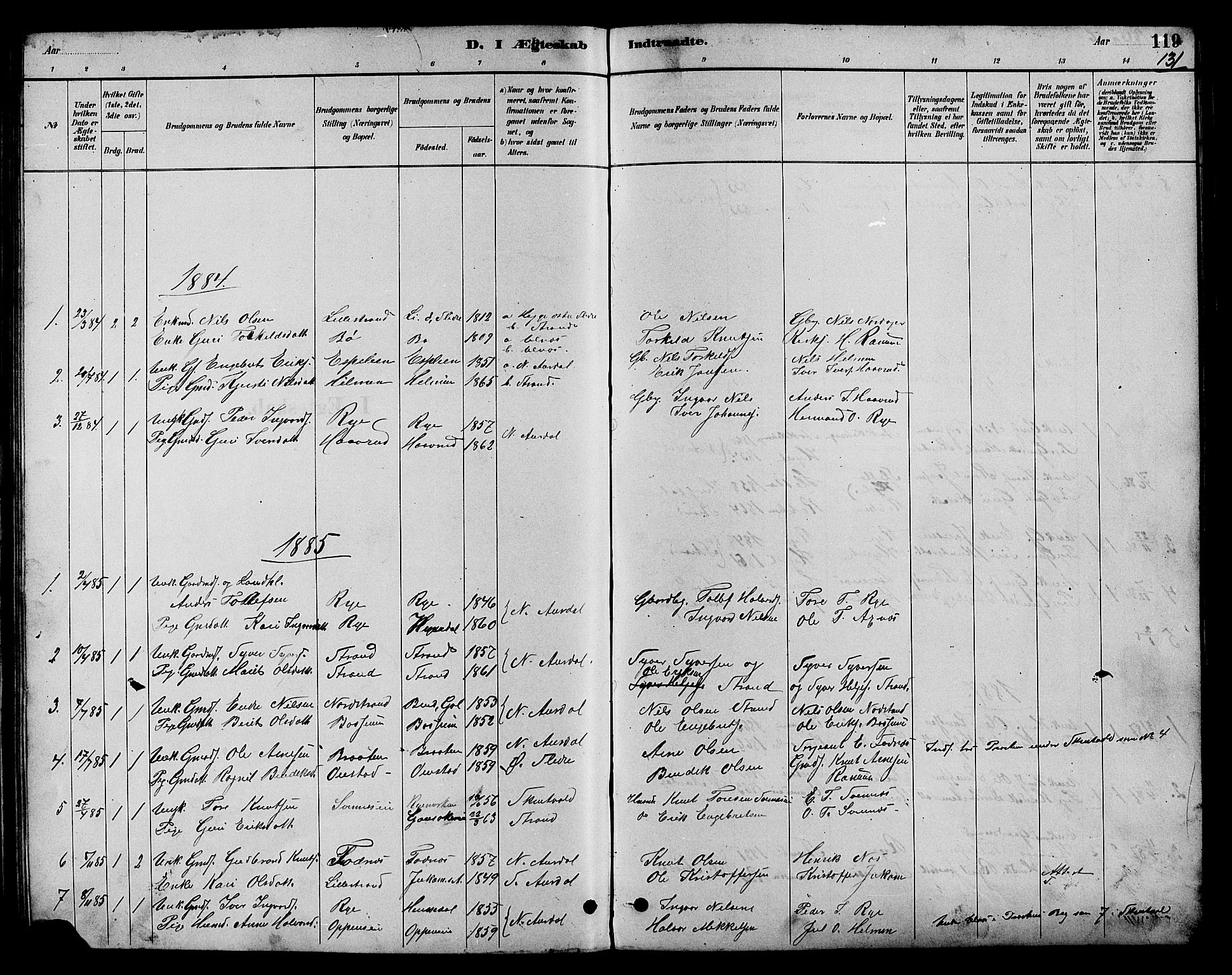 Nord-Aurdal prestekontor, SAH/PREST-132/H/Ha/Hab/L0007: Parish register (copy) no. 7, 1883-1910, p. 131