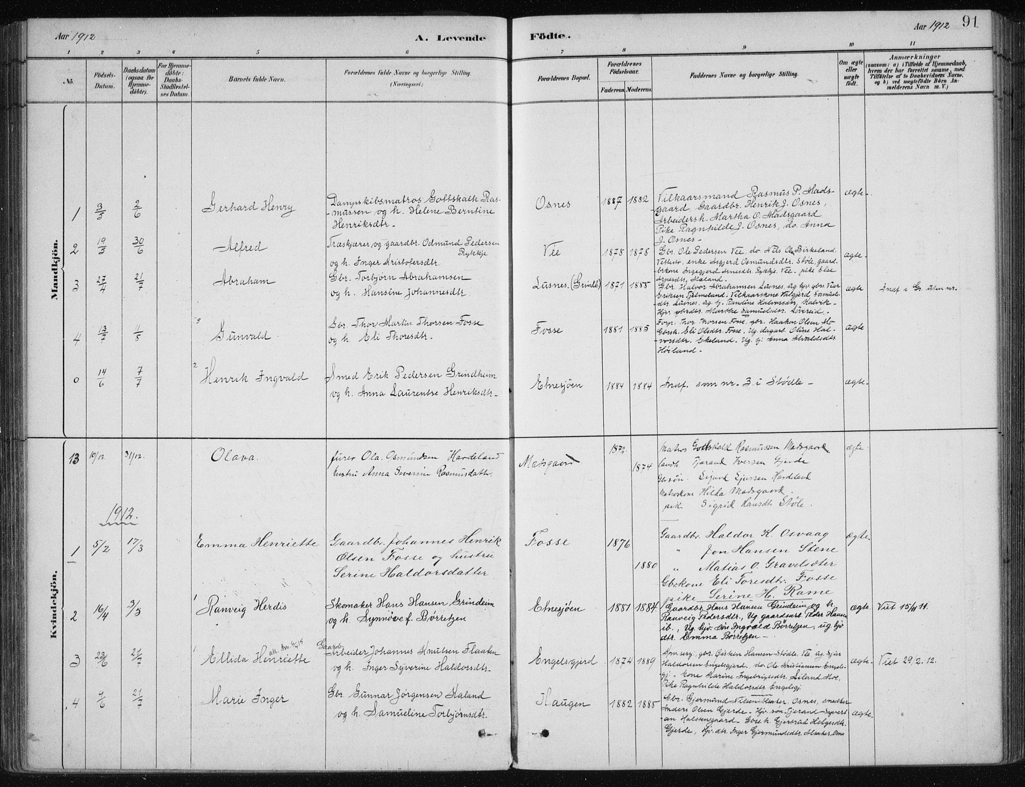 Etne sokneprestembete, AV/SAB-A-75001/H/Haa: Parish register (official) no. C  1, 1879-1919, p. 91