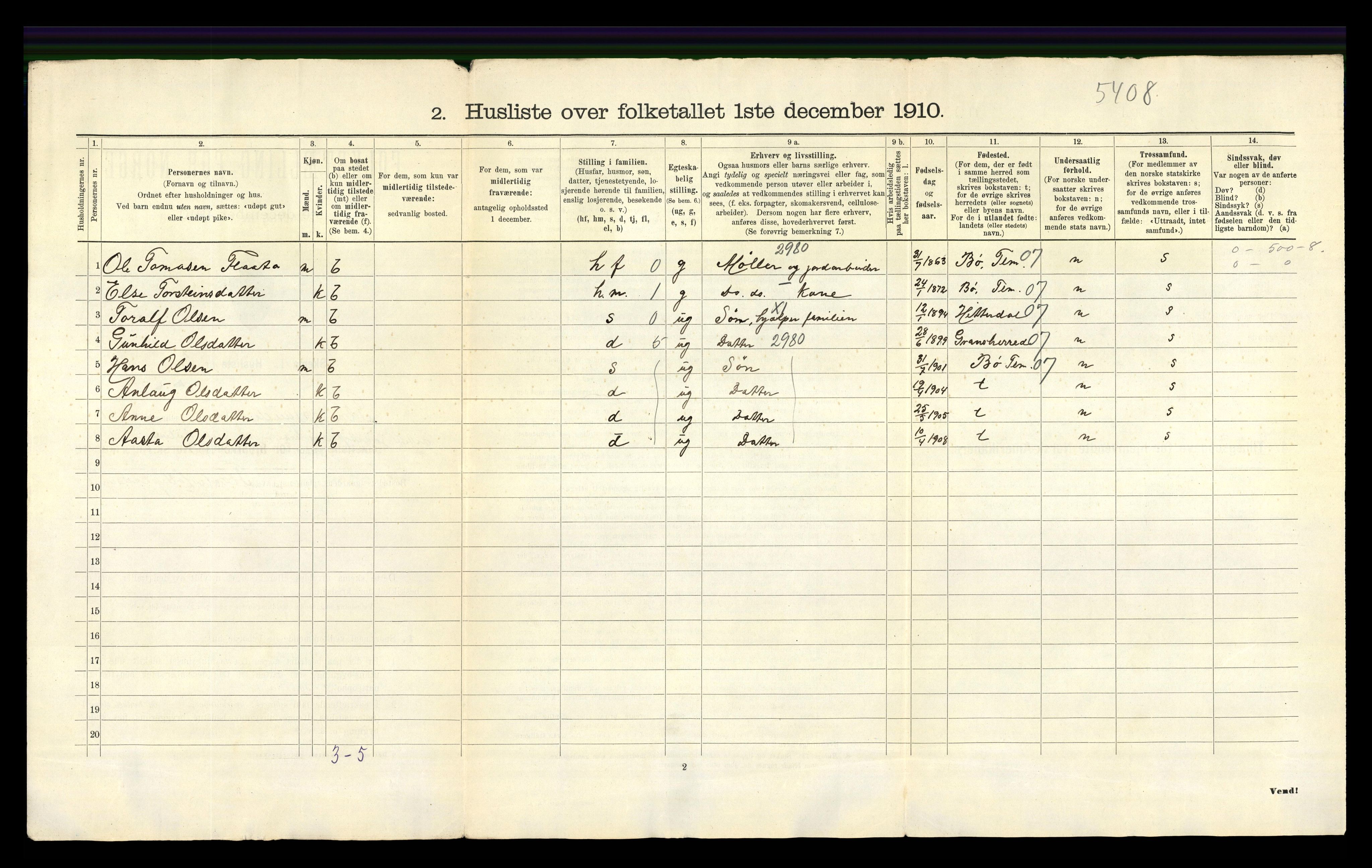 RA, 1910 census for Sauherad, 1910, p. 56