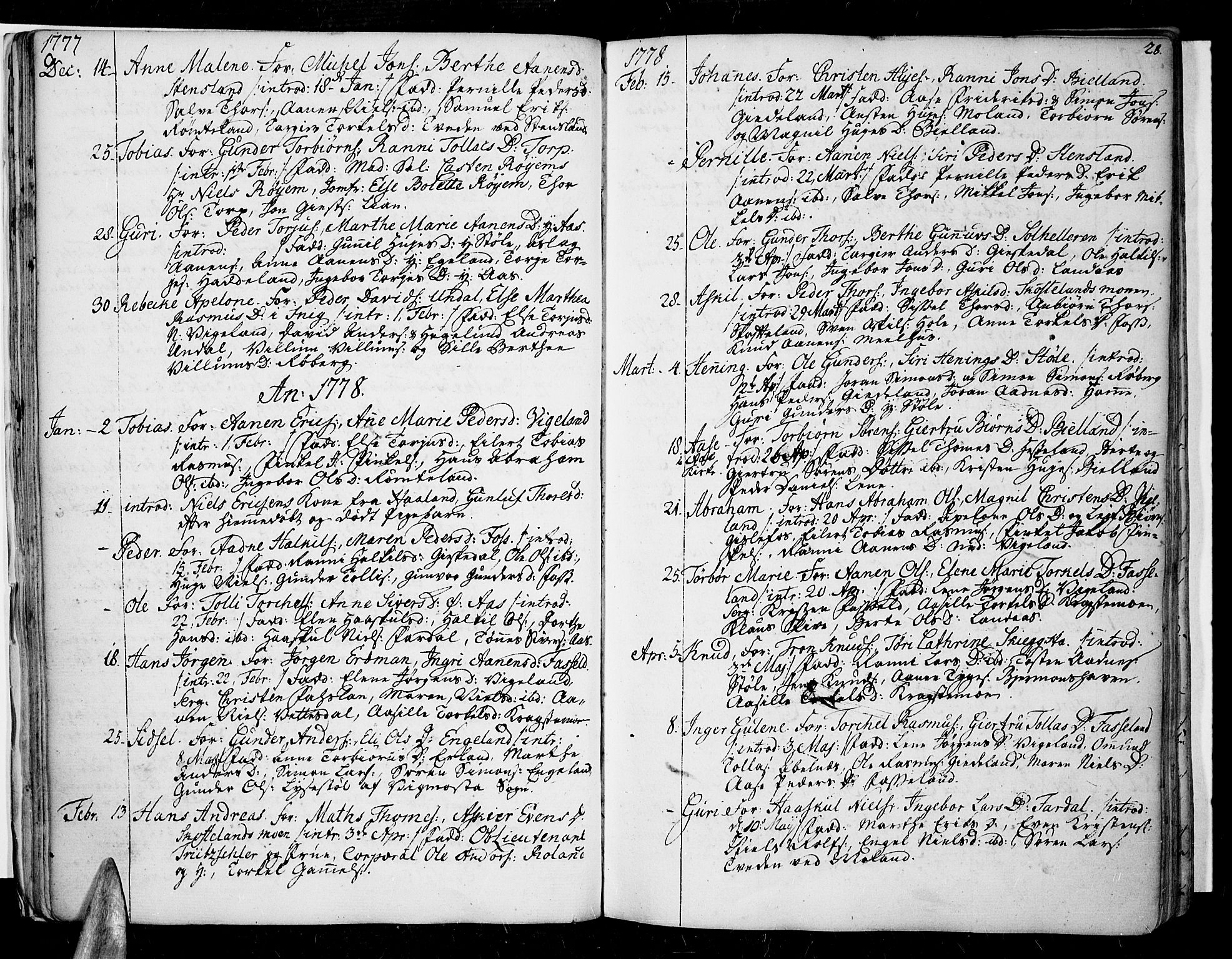 Sør-Audnedal sokneprestkontor, AV/SAK-1111-0039/F/Fa/Fab/L0002: Parish register (official) no. A 2 /1, 1766-1815, p. 28