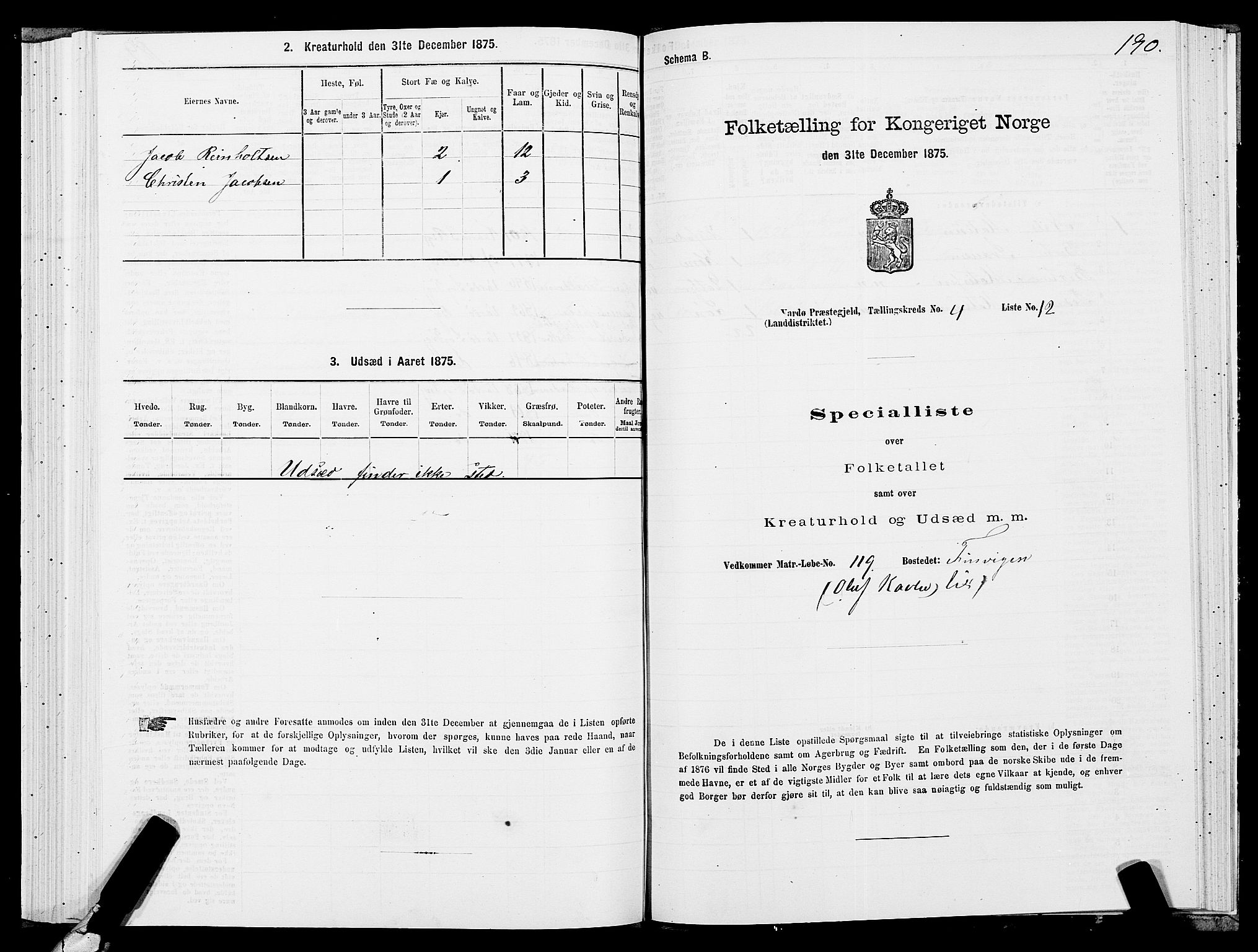 SATØ, 1875 census for 2028L Vardø/Vardø, 1875, p. 1190