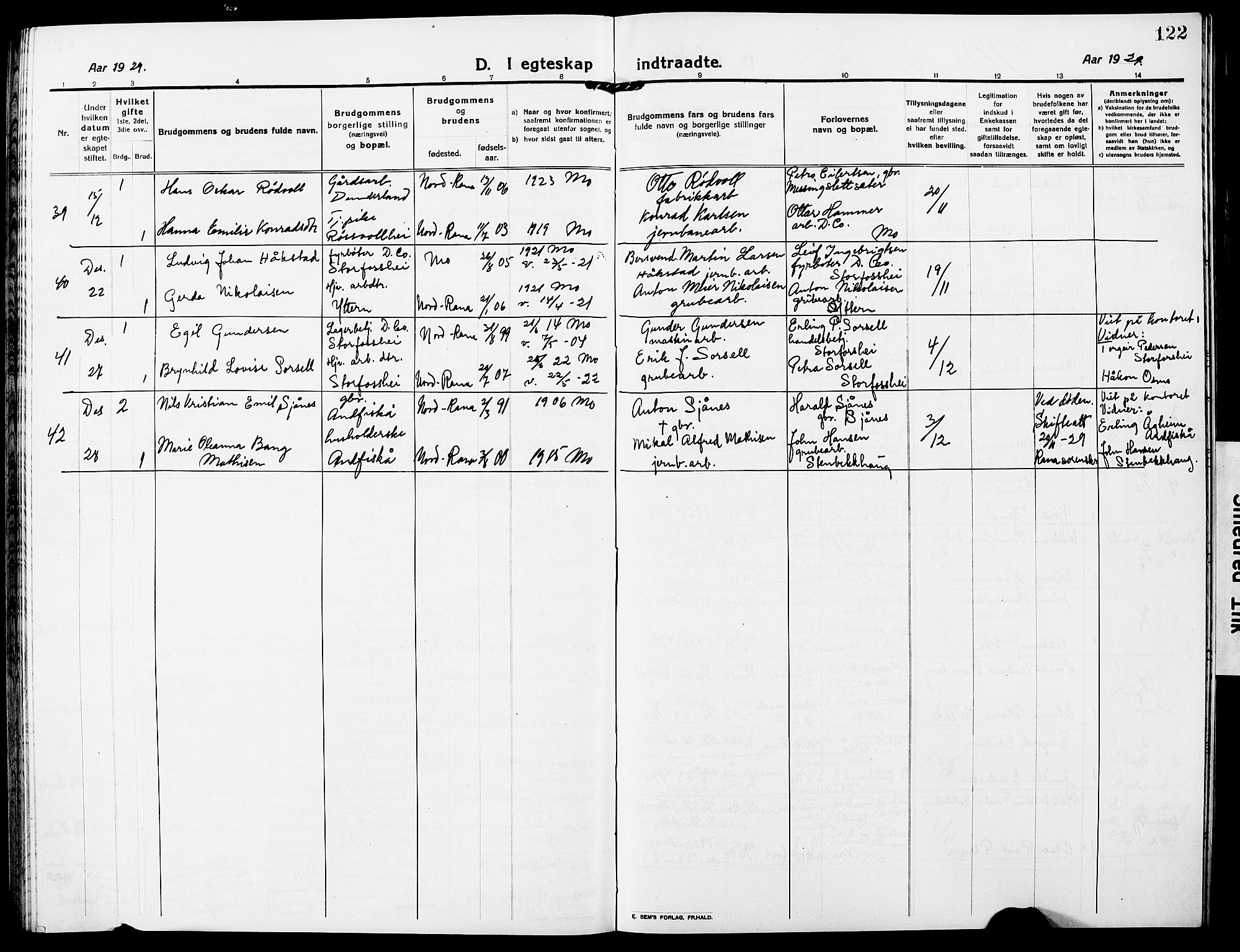 Ministerialprotokoller, klokkerbøker og fødselsregistre - Nordland, AV/SAT-A-1459/827/L0424: Parish register (copy) no. 827C13, 1921-1930, p. 122