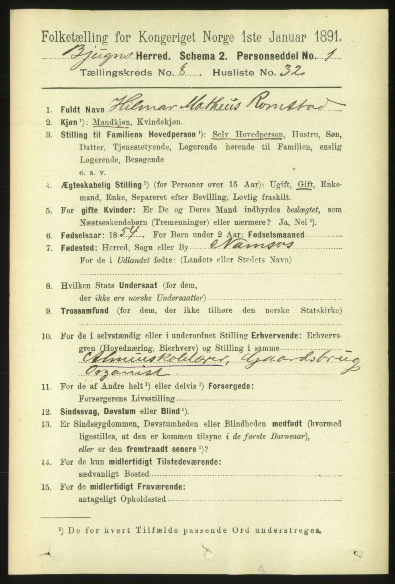 RA, 1891 census for 1627 Bjugn, 1891, p. 2328