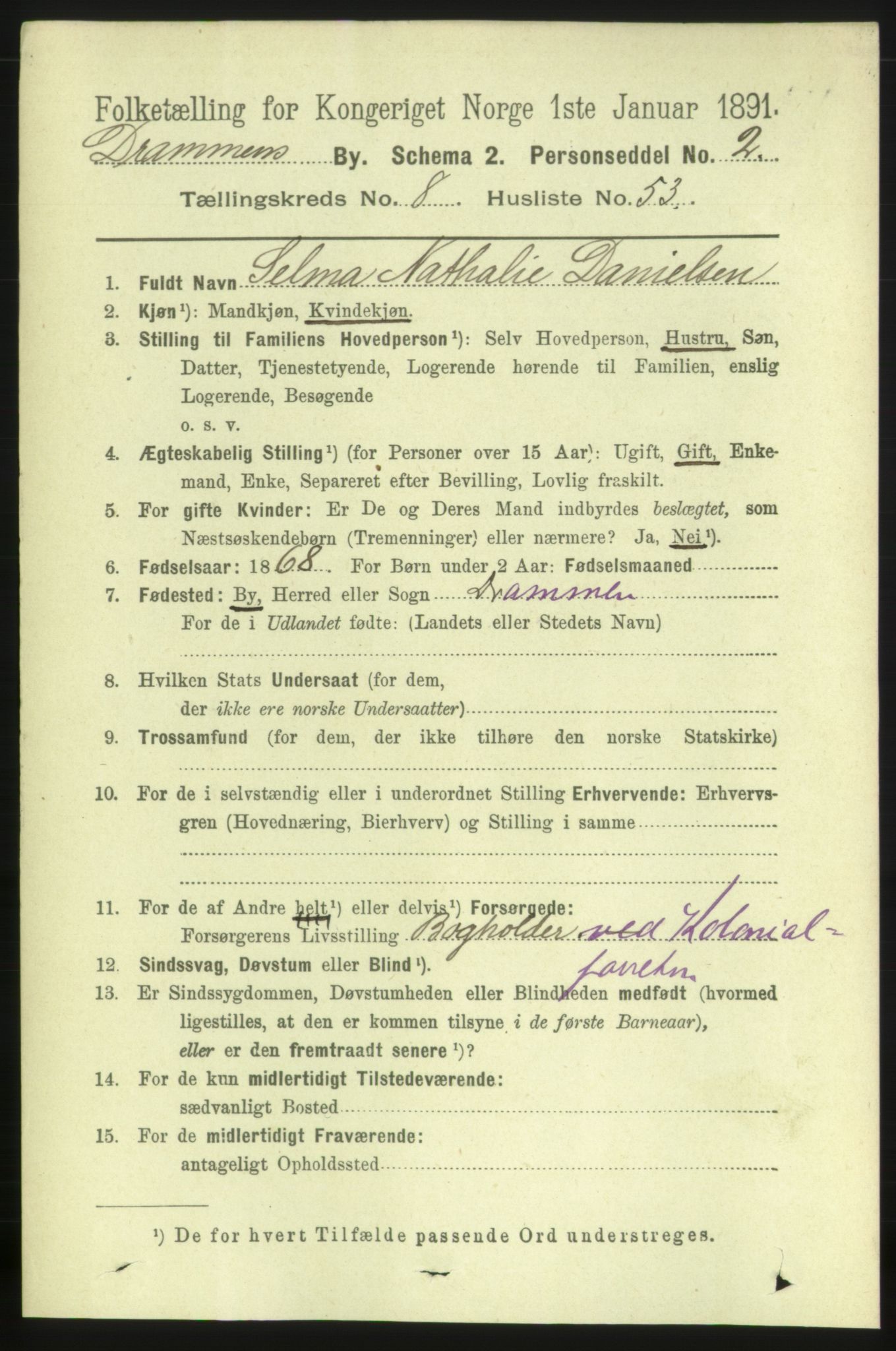 RA, 1891 census for 0602 Drammen, 1891, p. 7479