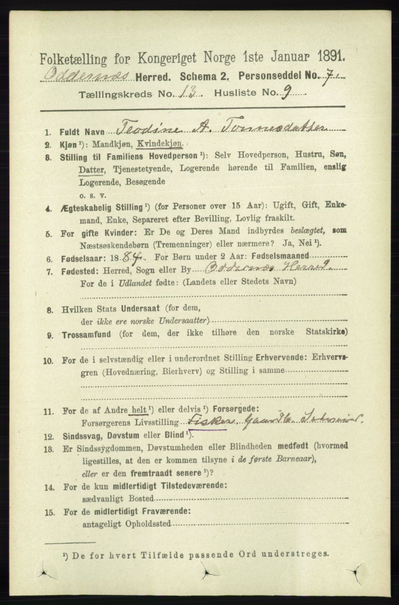 RA, 1891 census for 1012 Oddernes, 1891, p. 4693