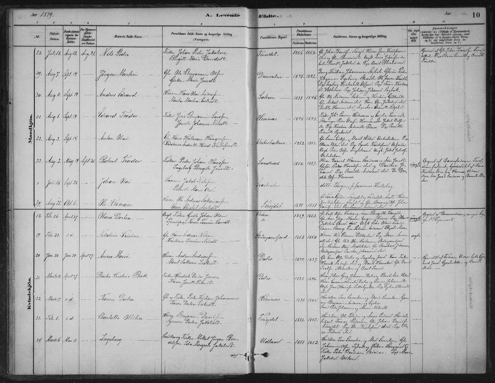 Ministerialprotokoller, klokkerbøker og fødselsregistre - Nordland, AV/SAT-A-1459/825/L0361: Parish register (official) no. 825A15, 1878-1893, p. 10