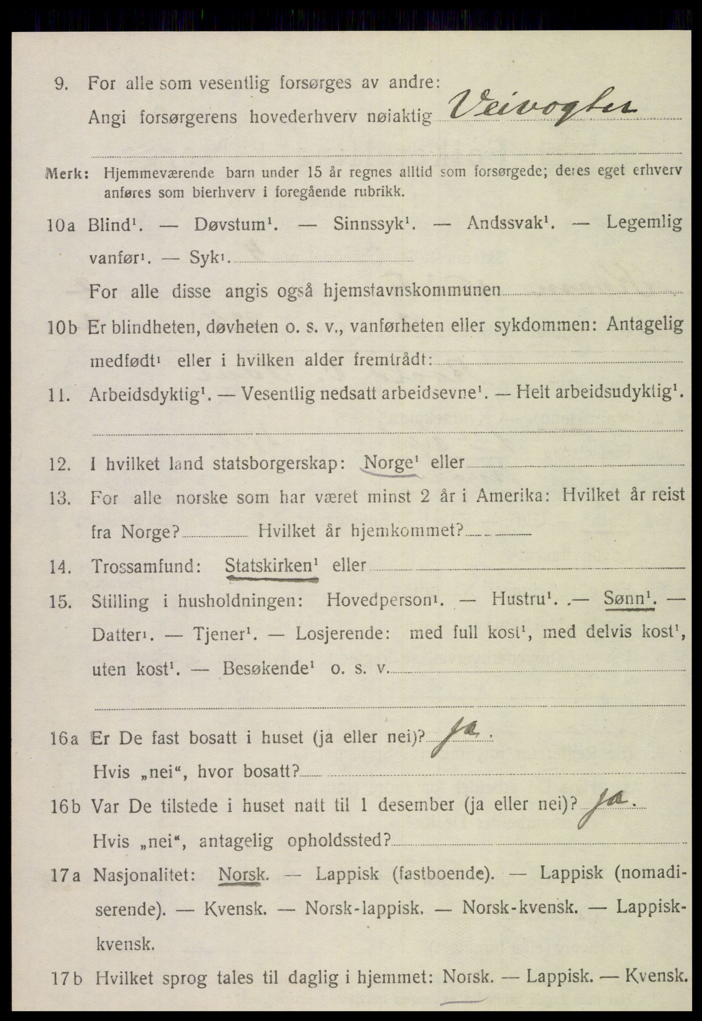 SAT, 1920 census for Kvam, 1920, p. 696