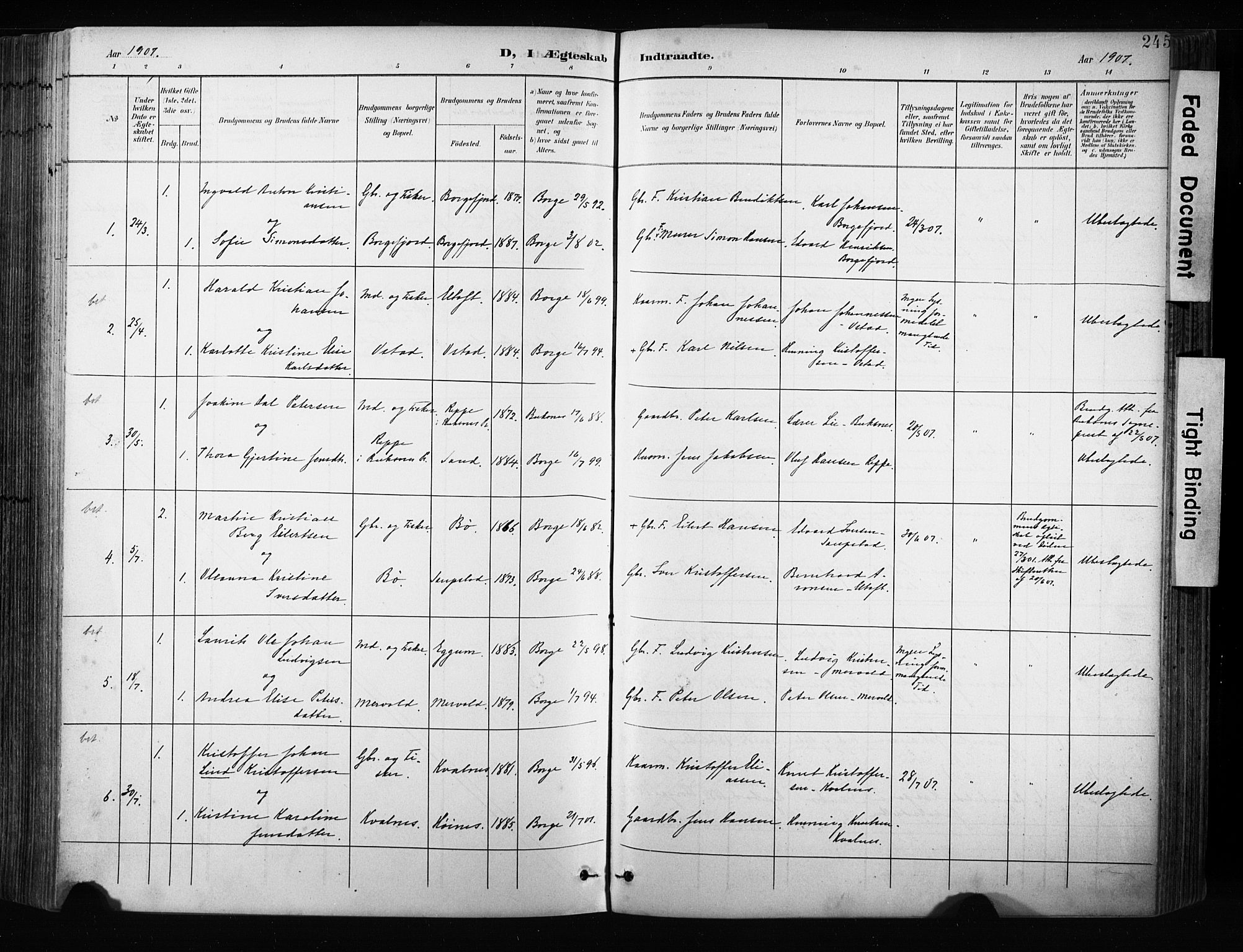 Ministerialprotokoller, klokkerbøker og fødselsregistre - Nordland, AV/SAT-A-1459/880/L1134: Parish register (official) no. 880A08, 1899-1908, p. 245