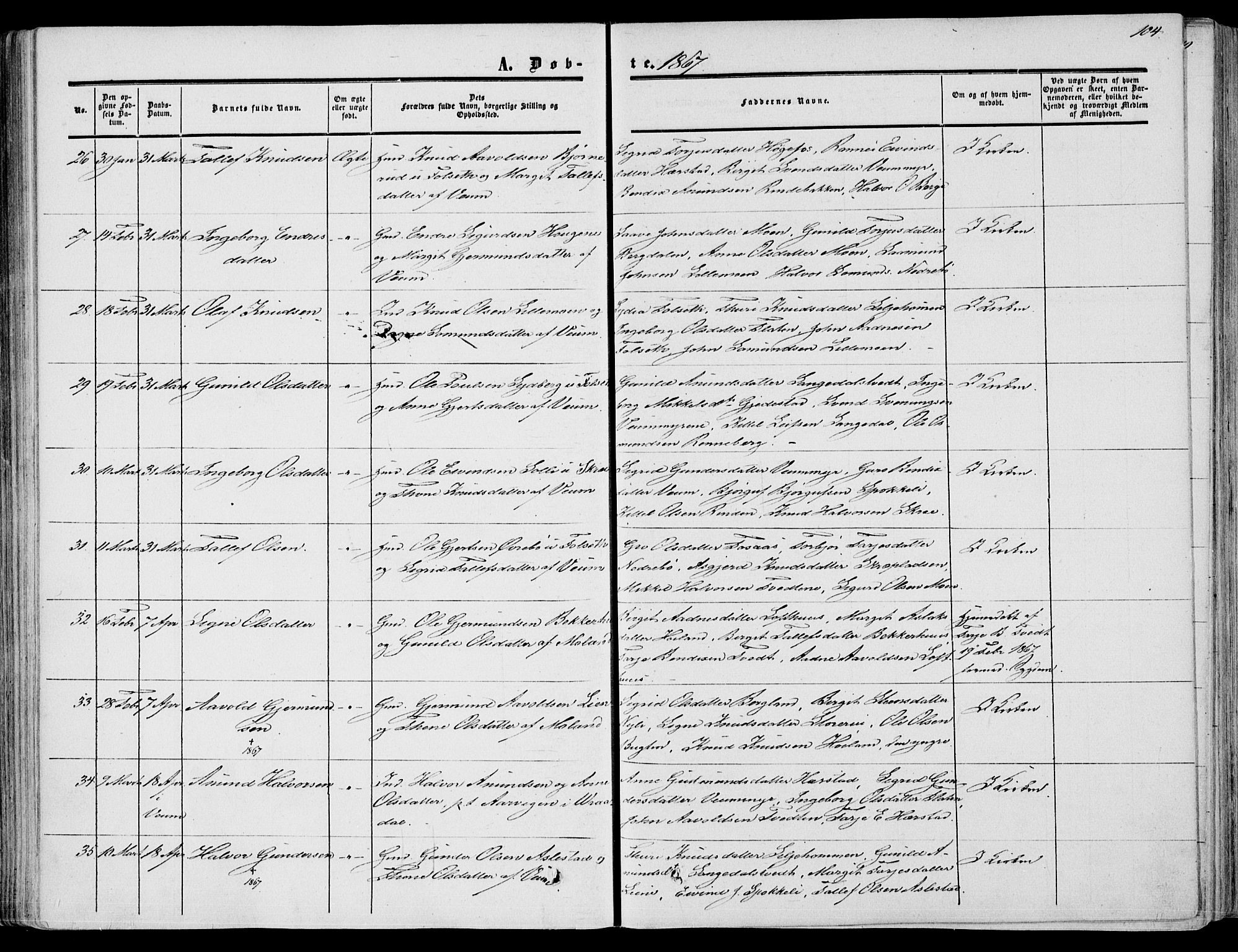 Fyresdal kirkebøker, AV/SAKO-A-263/F/Fa/L0005: Parish register (official) no. I 5, 1855-1871, p. 104