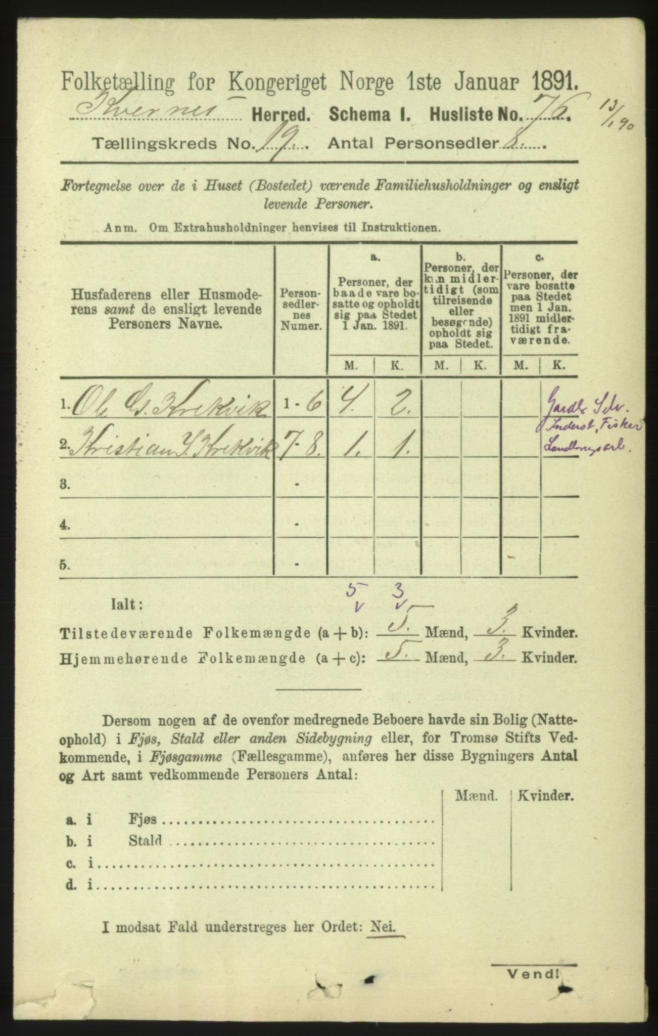 RA, 1891 census for 1553 Kvernes, 1891, p. 8453