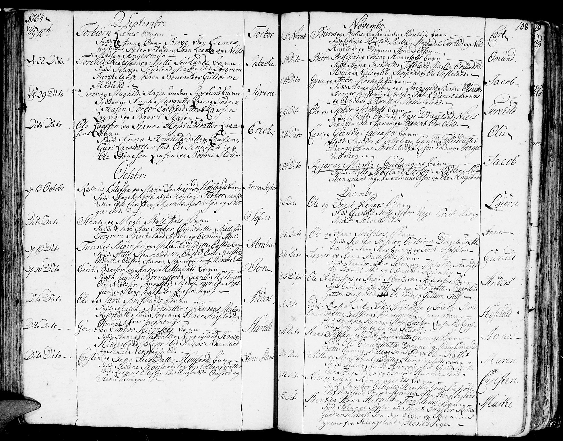 Lyngdal sokneprestkontor, SAK/1111-0029/F/Fa/Fac/L0001: Parish register (official) no. A 1, 1727-1779, p. 108