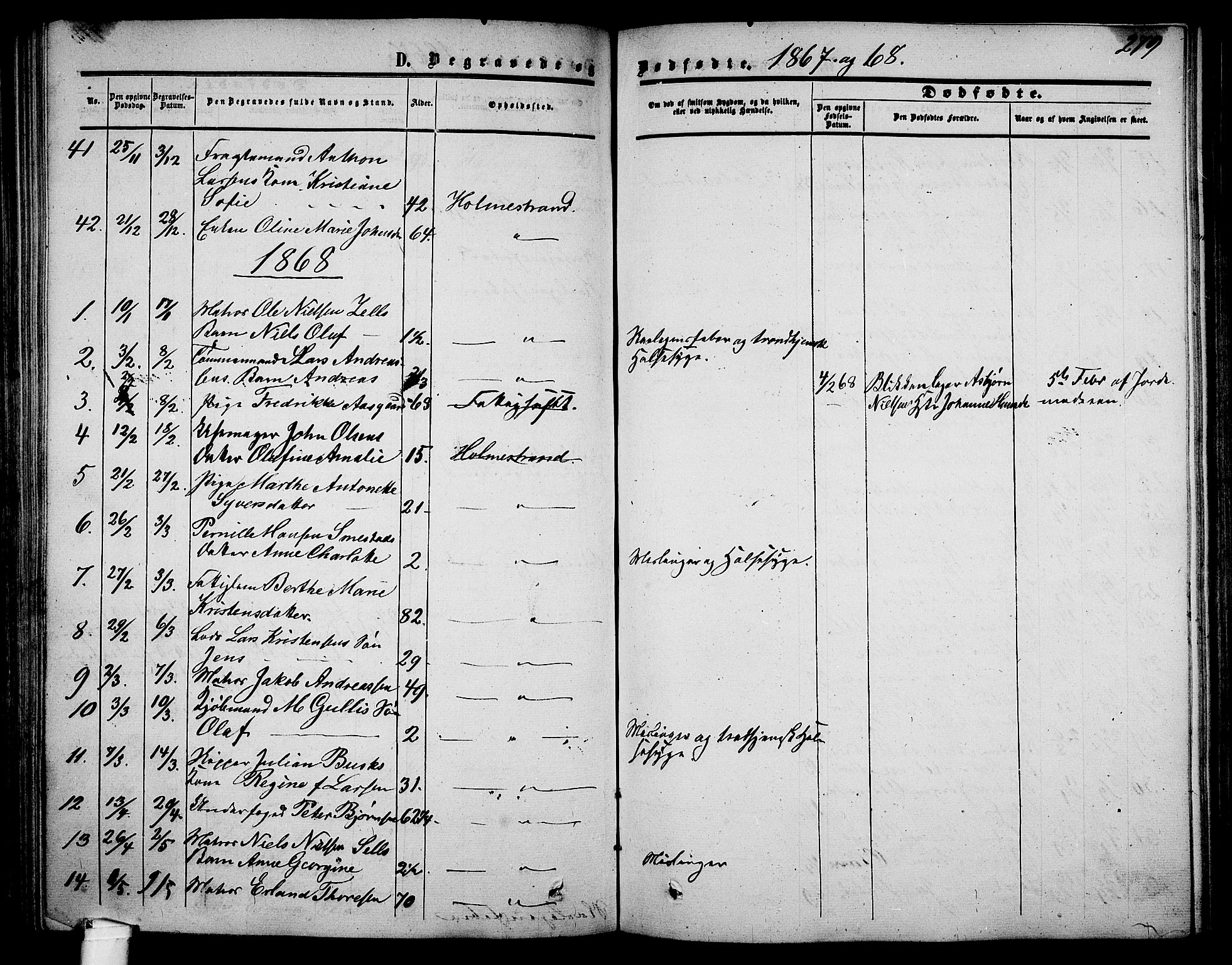 Holmestrand kirkebøker, AV/SAKO-A-346/G/Ga/L0003: Parish register (copy) no. 3, 1849-1874, p. 279