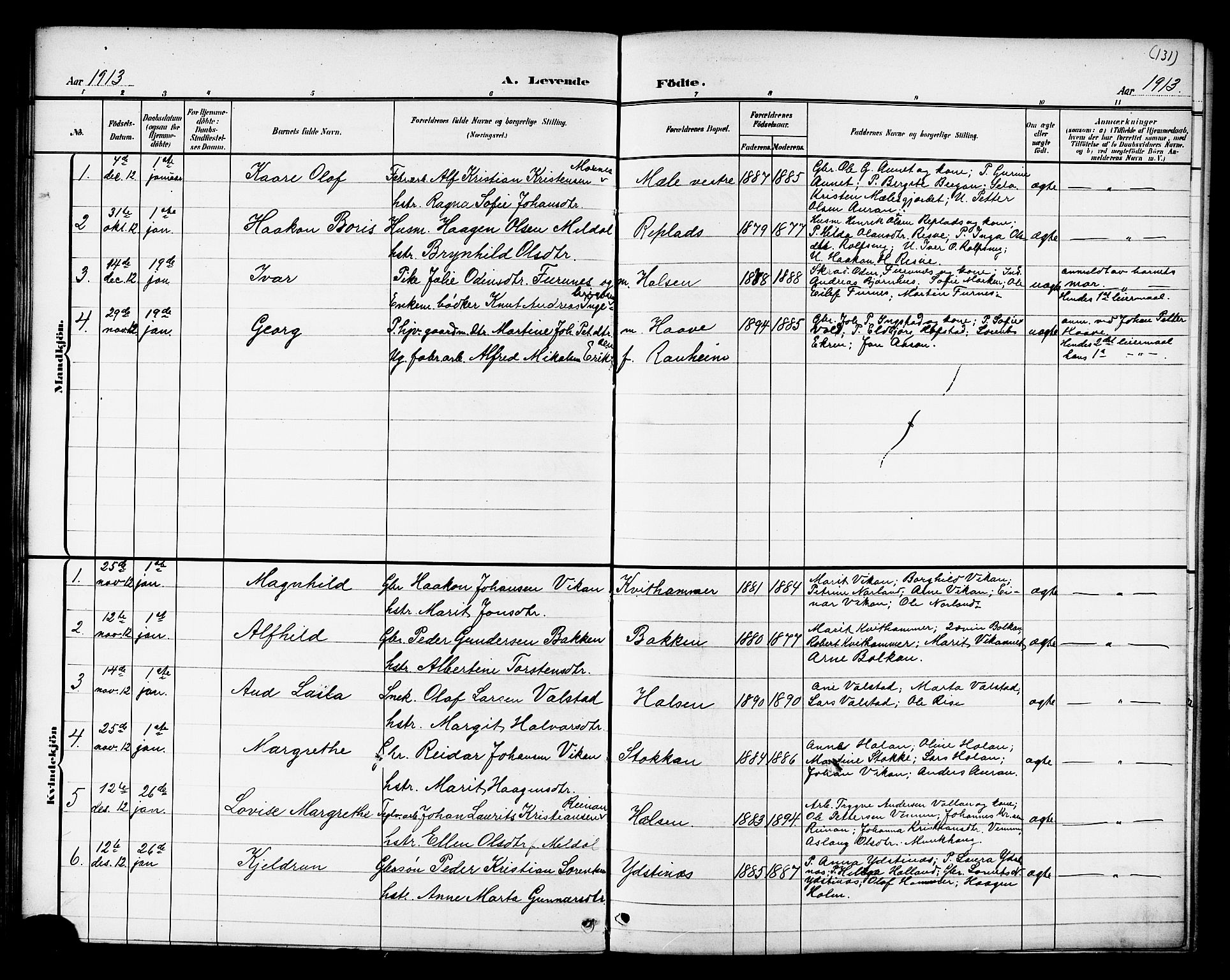 Ministerialprotokoller, klokkerbøker og fødselsregistre - Nord-Trøndelag, AV/SAT-A-1458/709/L0087: Parish register (copy) no. 709C01, 1892-1913, p. 131