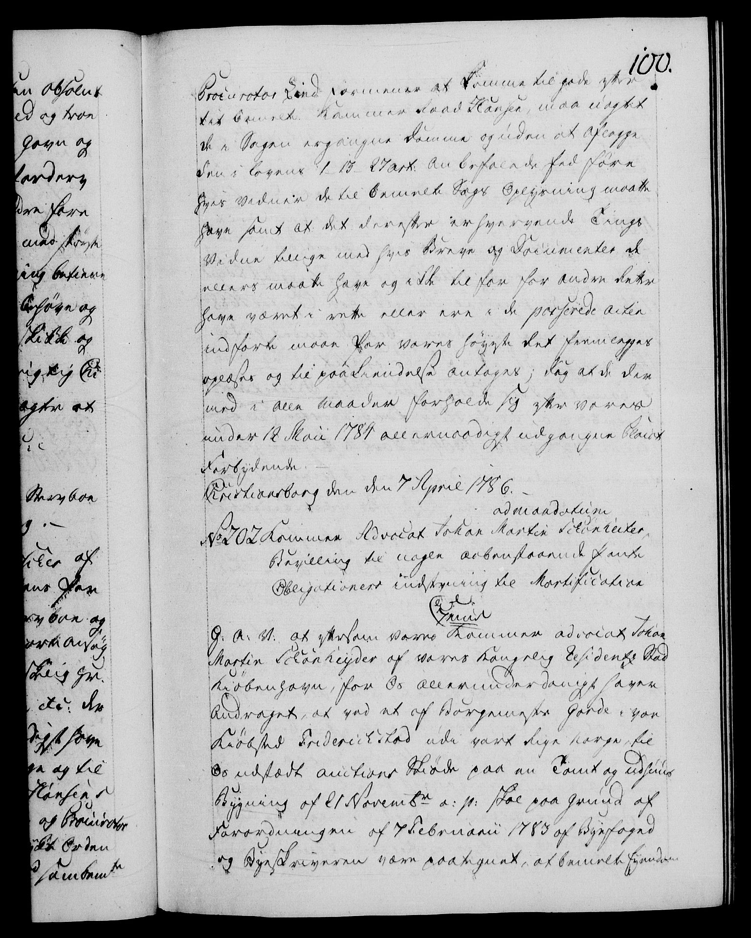 Danske Kanselli 1572-1799, RA/EA-3023/F/Fc/Fca/Fcaa/L0051: Norske registre, 1786-1787, p. 100a