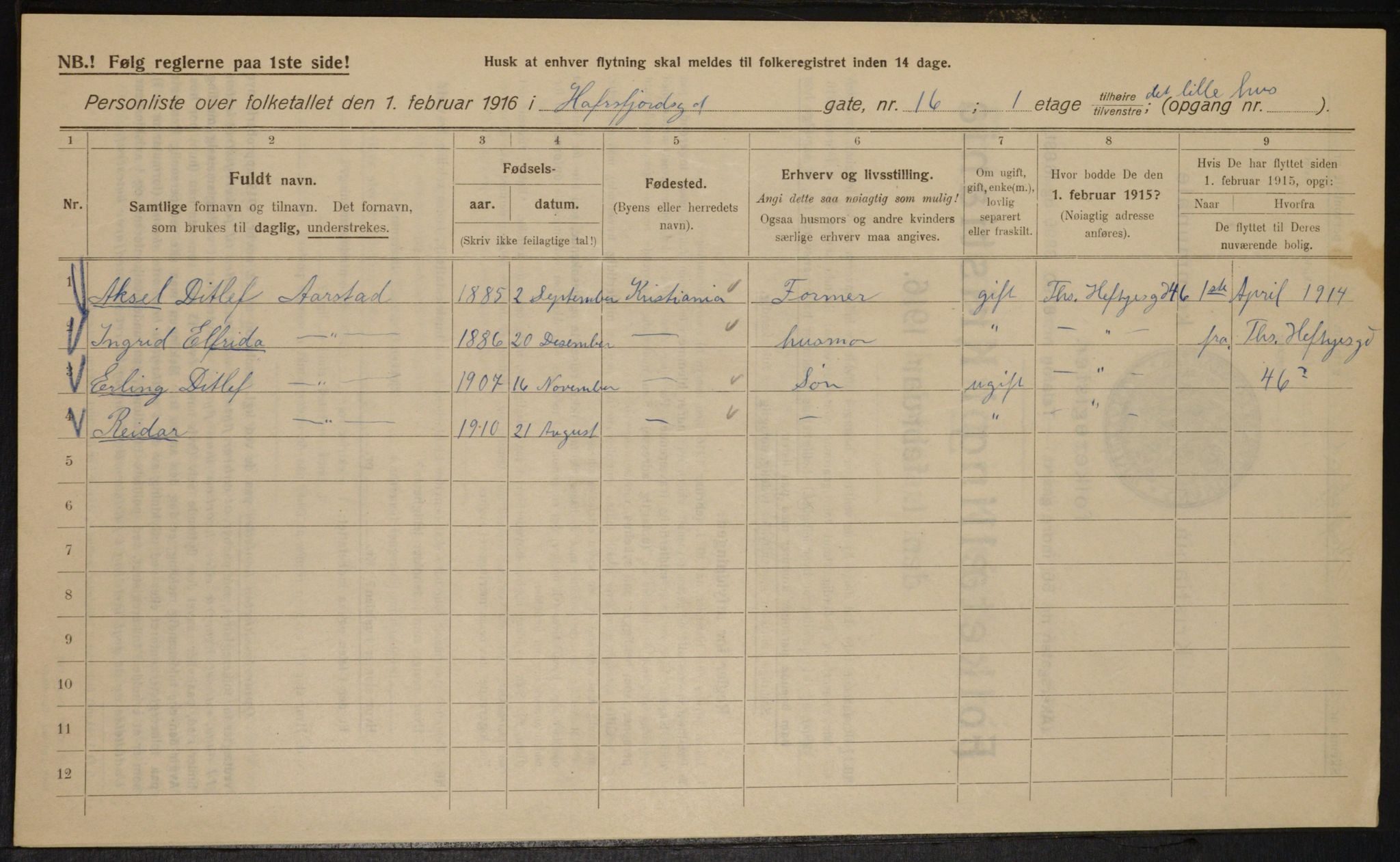 OBA, Municipal Census 1916 for Kristiania, 1916, p. 33878