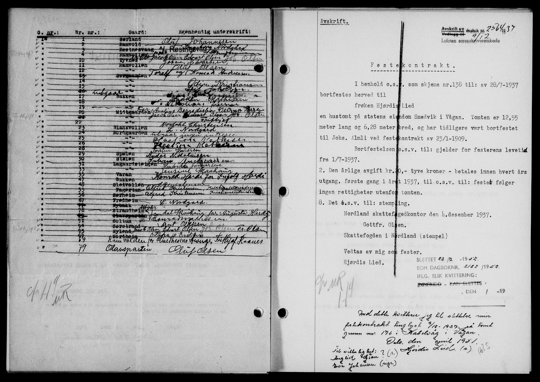 Lofoten sorenskriveri, SAT/A-0017/1/2/2C/L0003a: Mortgage book no. 3a, 1937-1938, Diary no: : 2564/1937