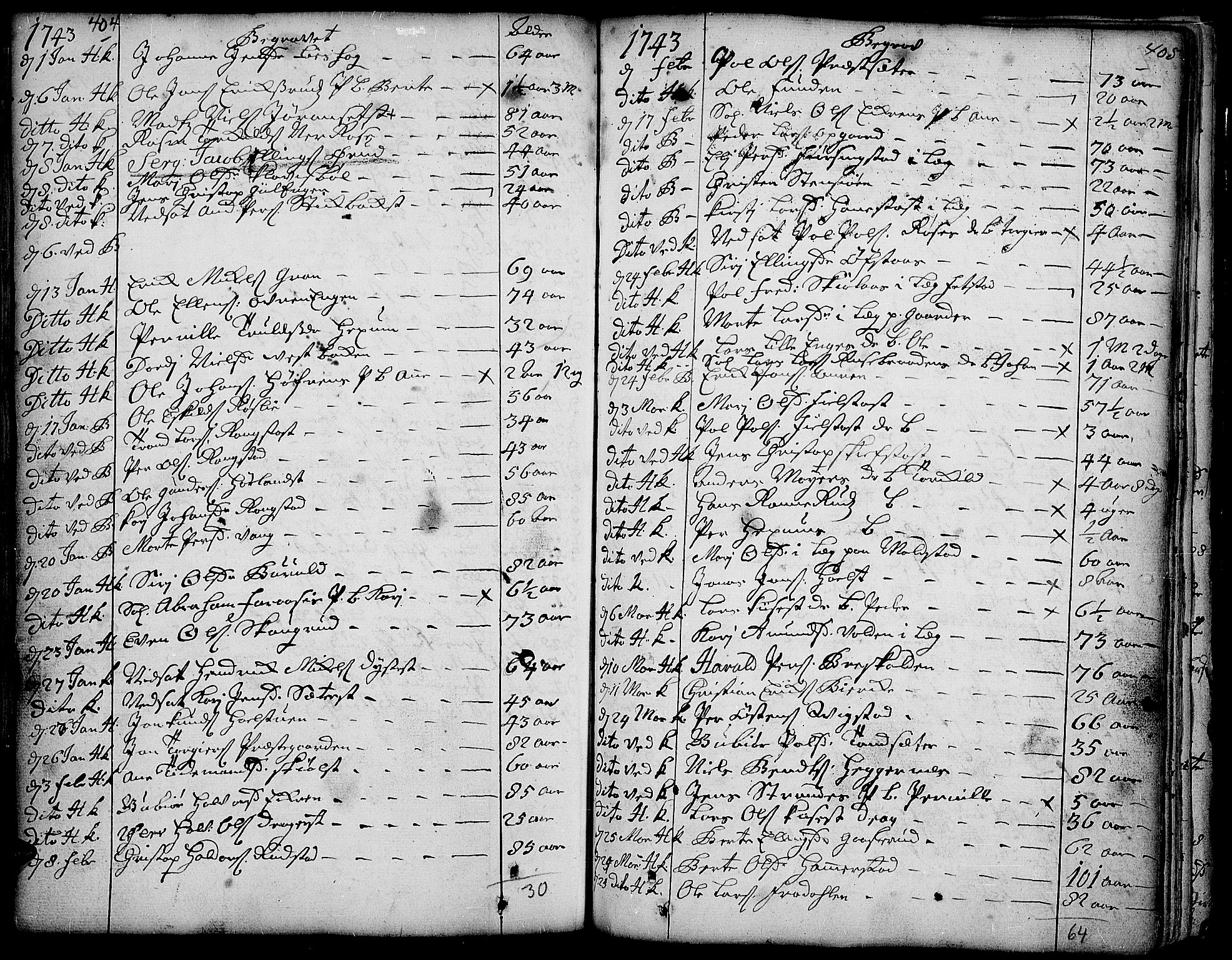 Toten prestekontor, SAH/PREST-102/H/Ha/Haa/L0003: Parish register (official) no. 3, 1734-1751, p. 404-405
