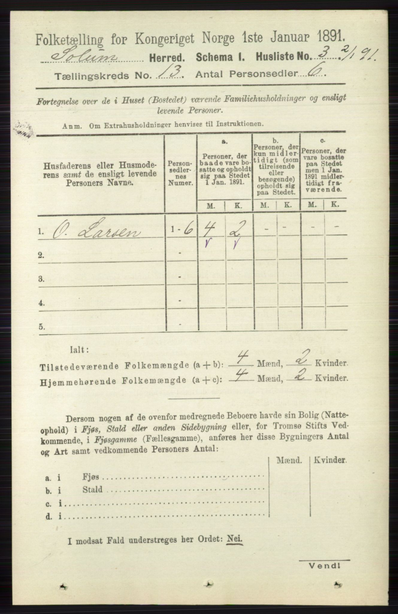 RA, 1891 census for 0818 Solum, 1891, p. 6005