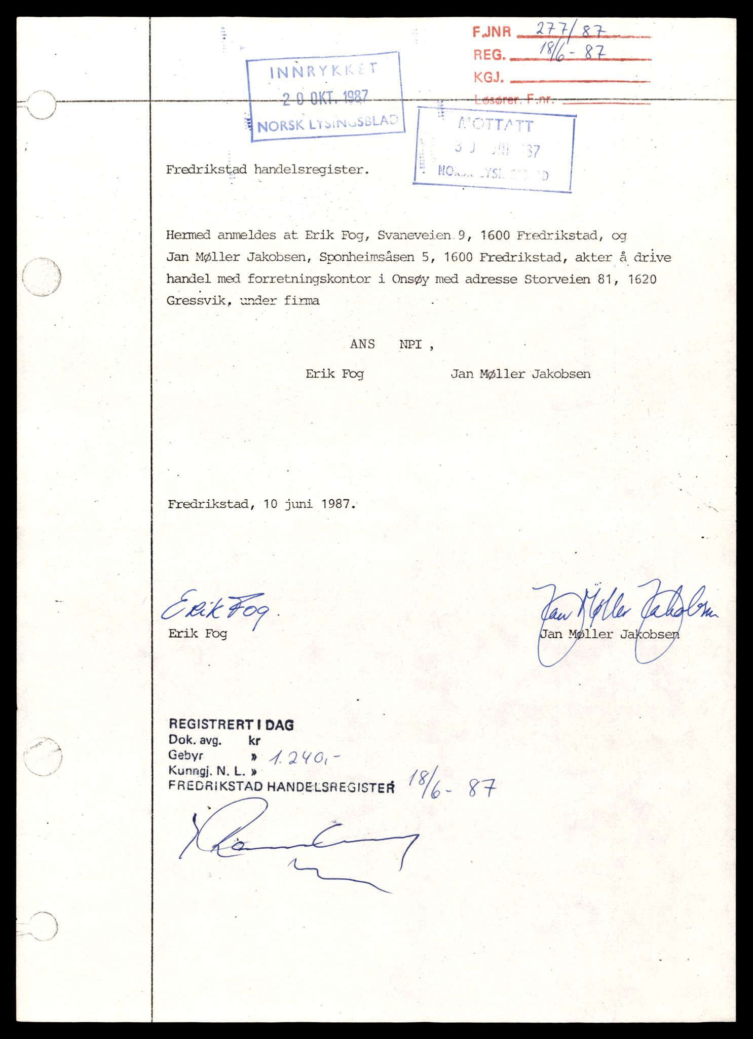 Fredrikstad tingrett, AV/SAT-A-10473/K/Kb/Kbb/L0042: Enkeltmannsforetak, aksjeselskap og andelslag, Np-Olj, 1944-1990, p. 1