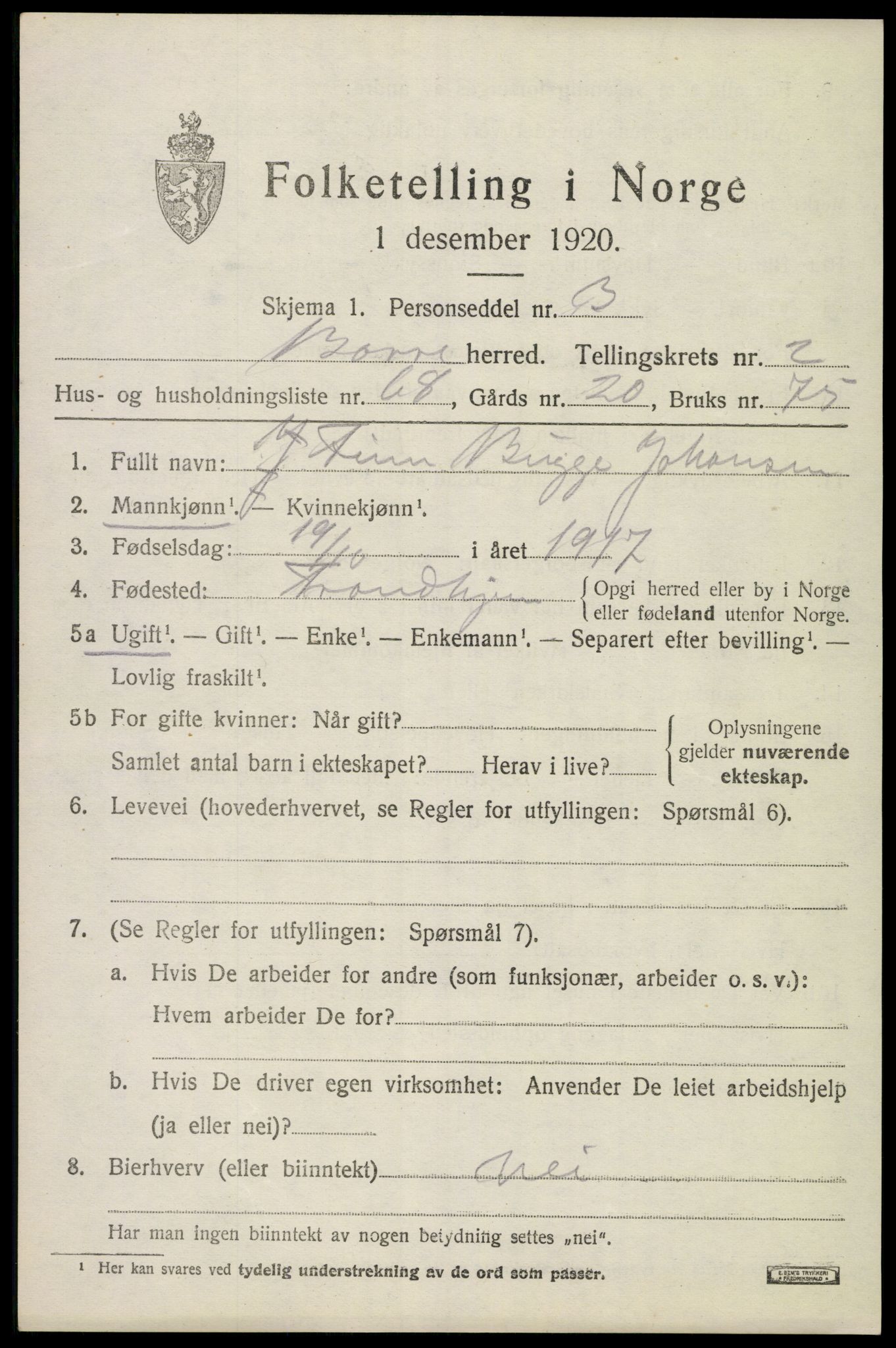 SAKO, 1920 census for Borre, 1920, p. 4972