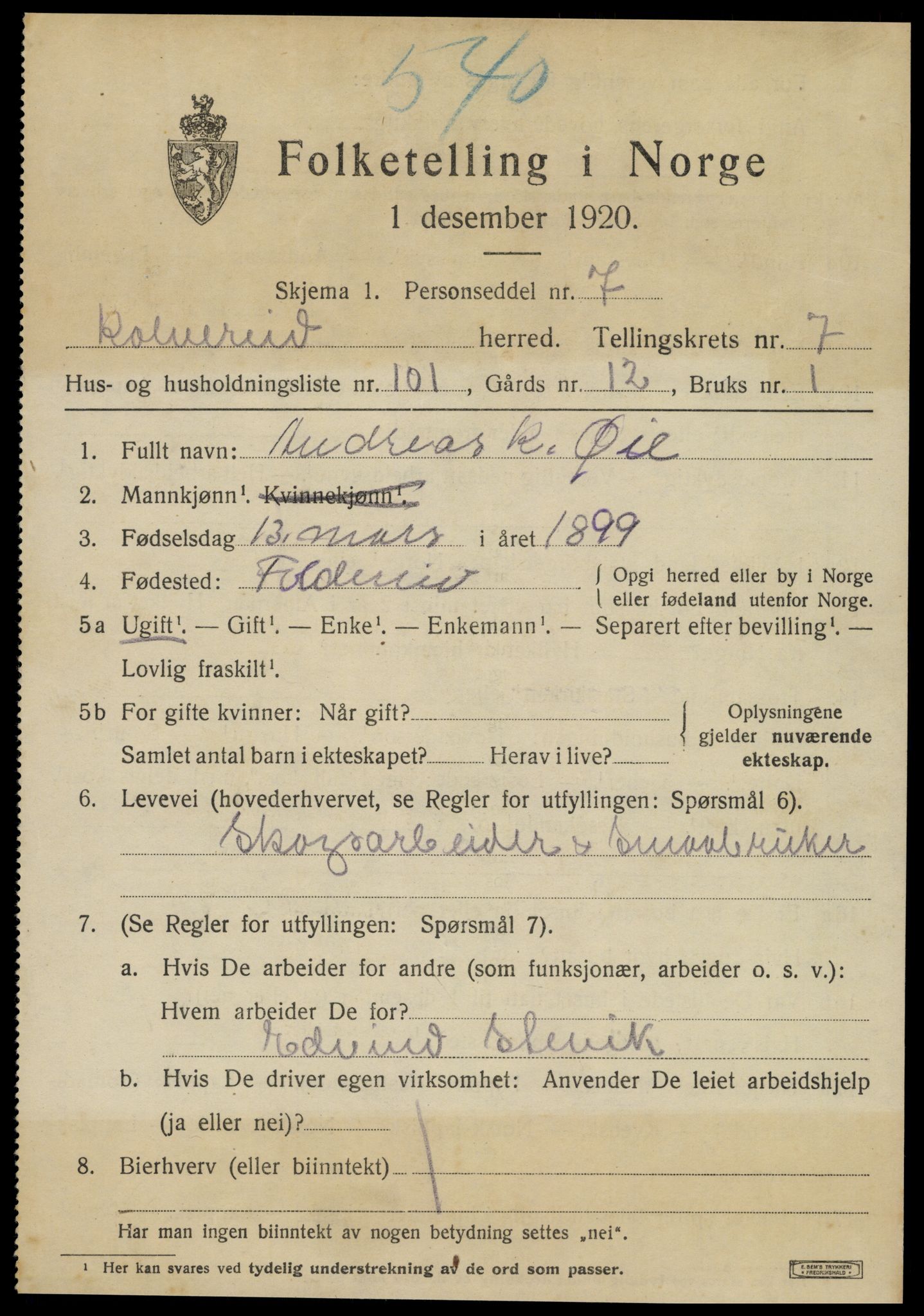 SAT, 1920 census for Kolvereid, 1920, p. 5083