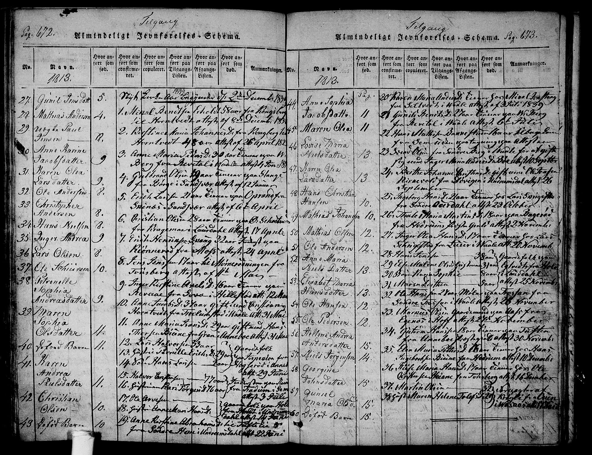 Ramnes kirkebøker, SAKO/A-314/F/Fa/L0004: Parish register (official) no. I 4, 1813-1840, p. 672-673