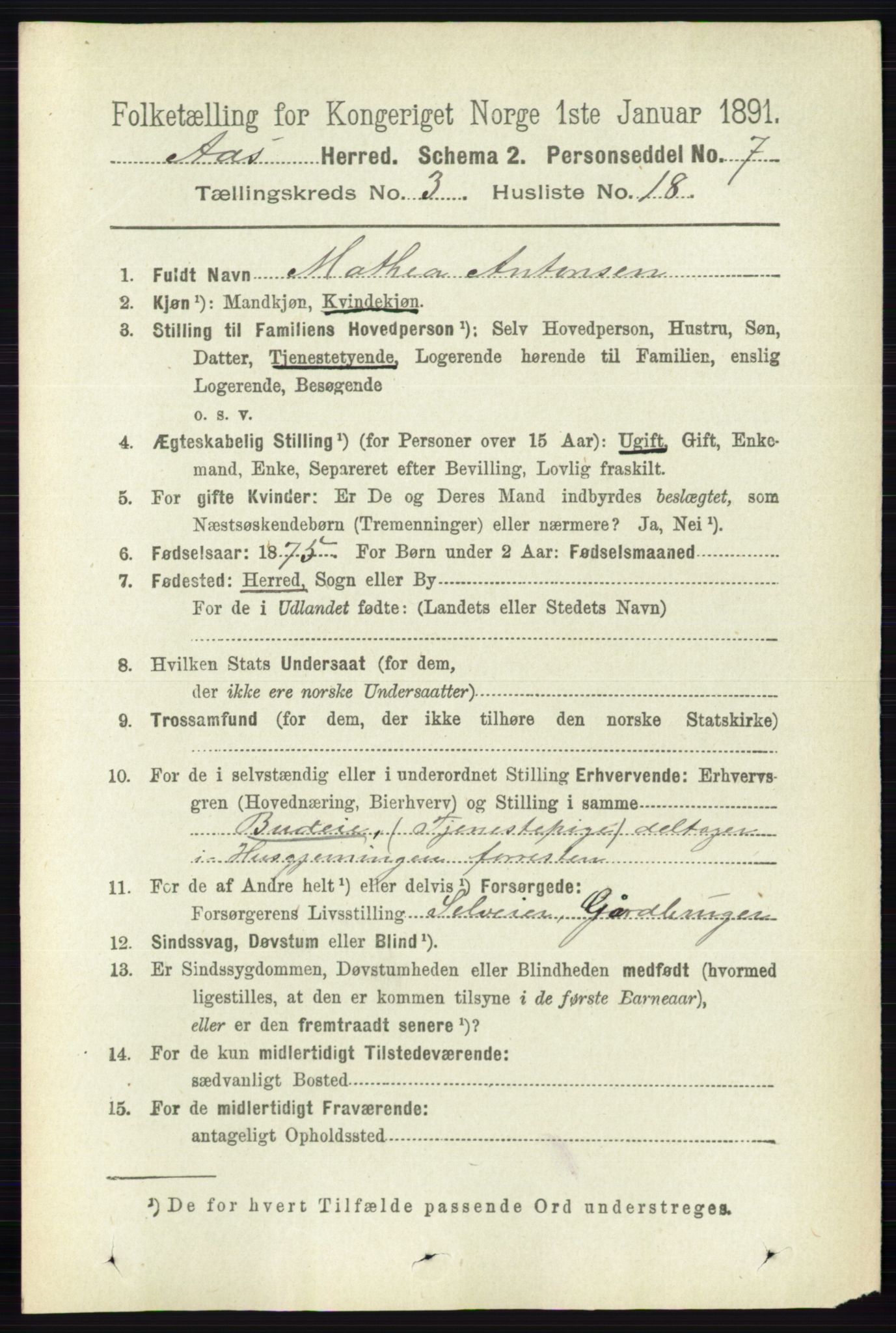 RA, 1891 census for 0214 Ås, 1891, p. 2248